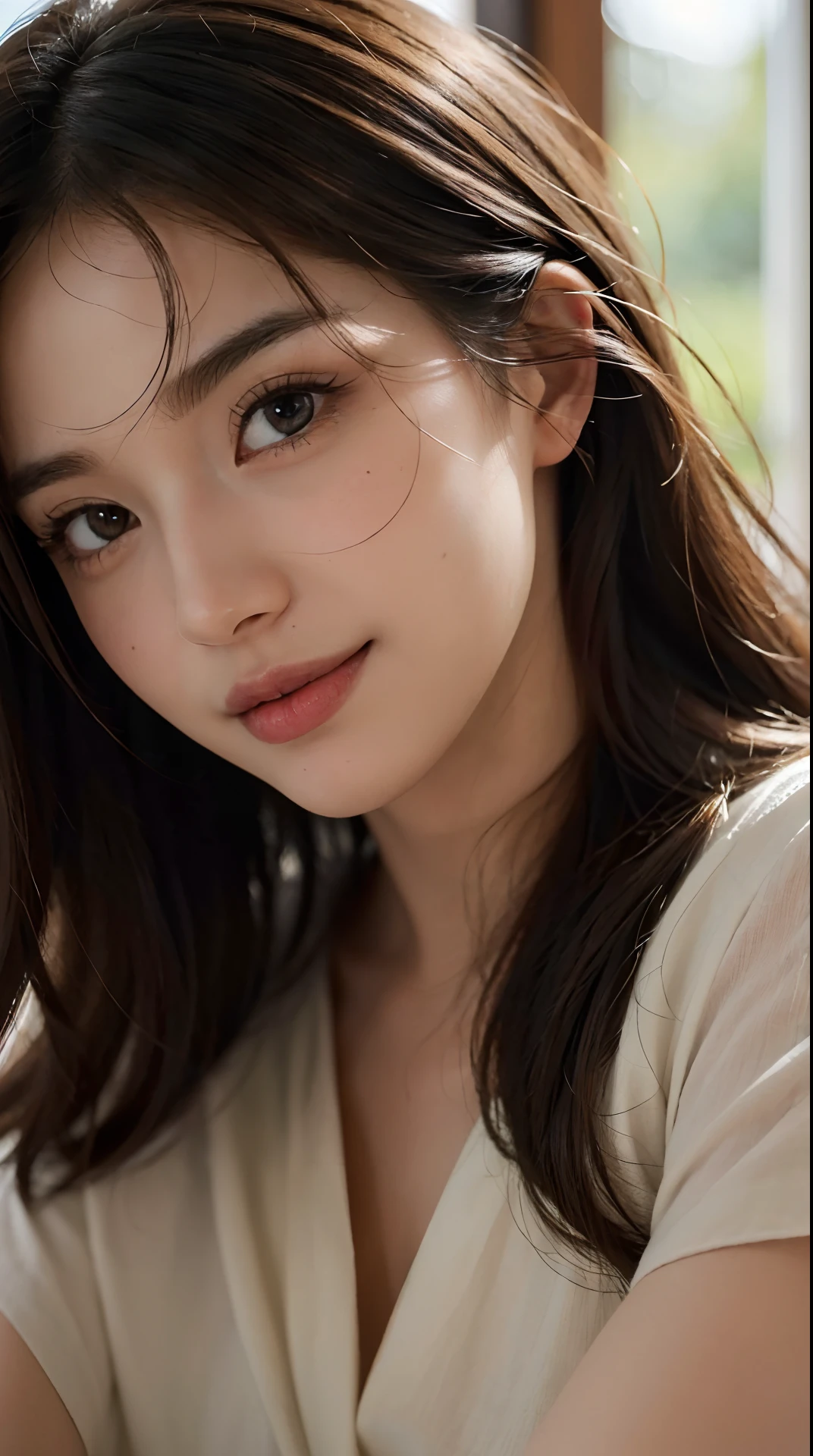 (best quality,highres,masterpiece:1.2),ultra-detailed,realistic,beautiful expressive eyes,beautiful detailed lips,detailed hair and face,confidence,friendly smile,clean and flawless skin,natural beauty,long eyelashes,warm and inviting atmosphere,vivid colors,fresh and radiant appearance,warm natural lighting,professional photograph quality,portrait