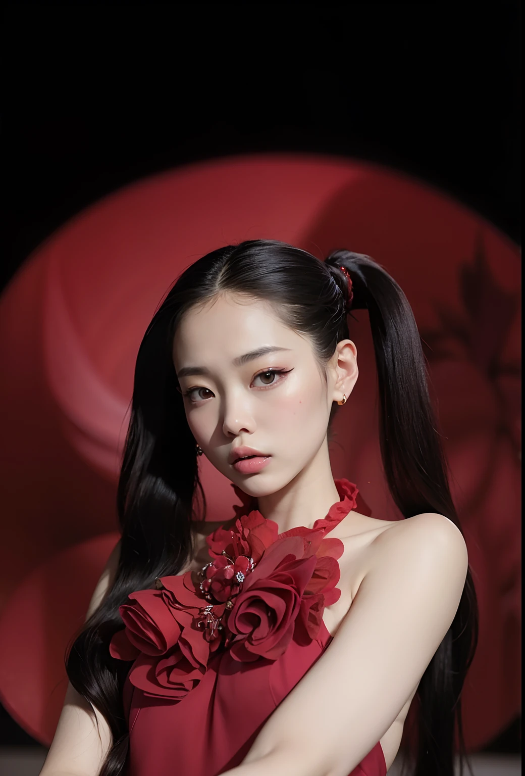 Un primer plano de una mujer con cabello largo con un vestido rojo, Blackpink Jennie, Sha Xi, Gongbi, Retrato de Jossi de Blackpink, ji-min, Minchen Shen, Yan, Lu ji, Jaeyeon Nam, Toma la zona, Parque Ji-min, Jossi de Blackpink, Masami Kurumada, Seseon Yoon