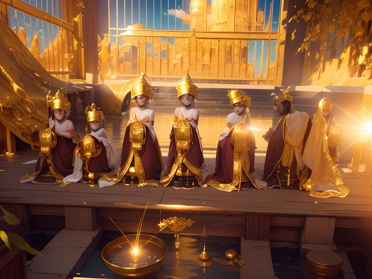 Change This Image Background Golden Temple With Shining Sunshine , 8k Realistic, Crystal Clear