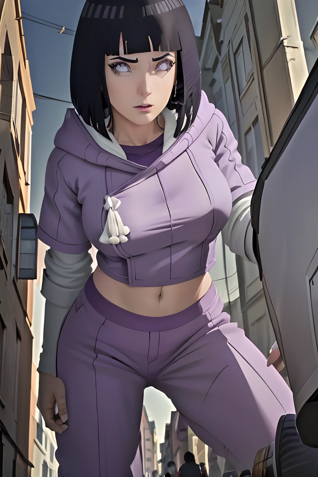 una giganta,gaze at the camera,Dibujo en perspectiva,Cabello sobre el pecho,Skysky,una giganta,Hinata Hyuga, Mirando al espectador, perfect composition, Labios detallados, Pecho grande, Cara hermosa, body propotion, sonrojarse, (labios rosados), Cabello largo, purple eyes, mirada suave, super-realistic, Detallado, , Rostro y cuerpo realistas, escote,obra maestra, absurdos, hinata \ (boruto \), 1girl, solo, hembra madura, purple hoodie, mangas en capas, pantalones marrones, , cielo nublado, Perfectcomposition,, pecho grande, body propotion, rubor, (labios rosados), cabello largo, ojos morados, mirada suave, sonrisa triste, super-realistic, detallado, photo session, cara y cuerpo realistas, cabello realista, ojos realistas, nariz realista, labios realistas