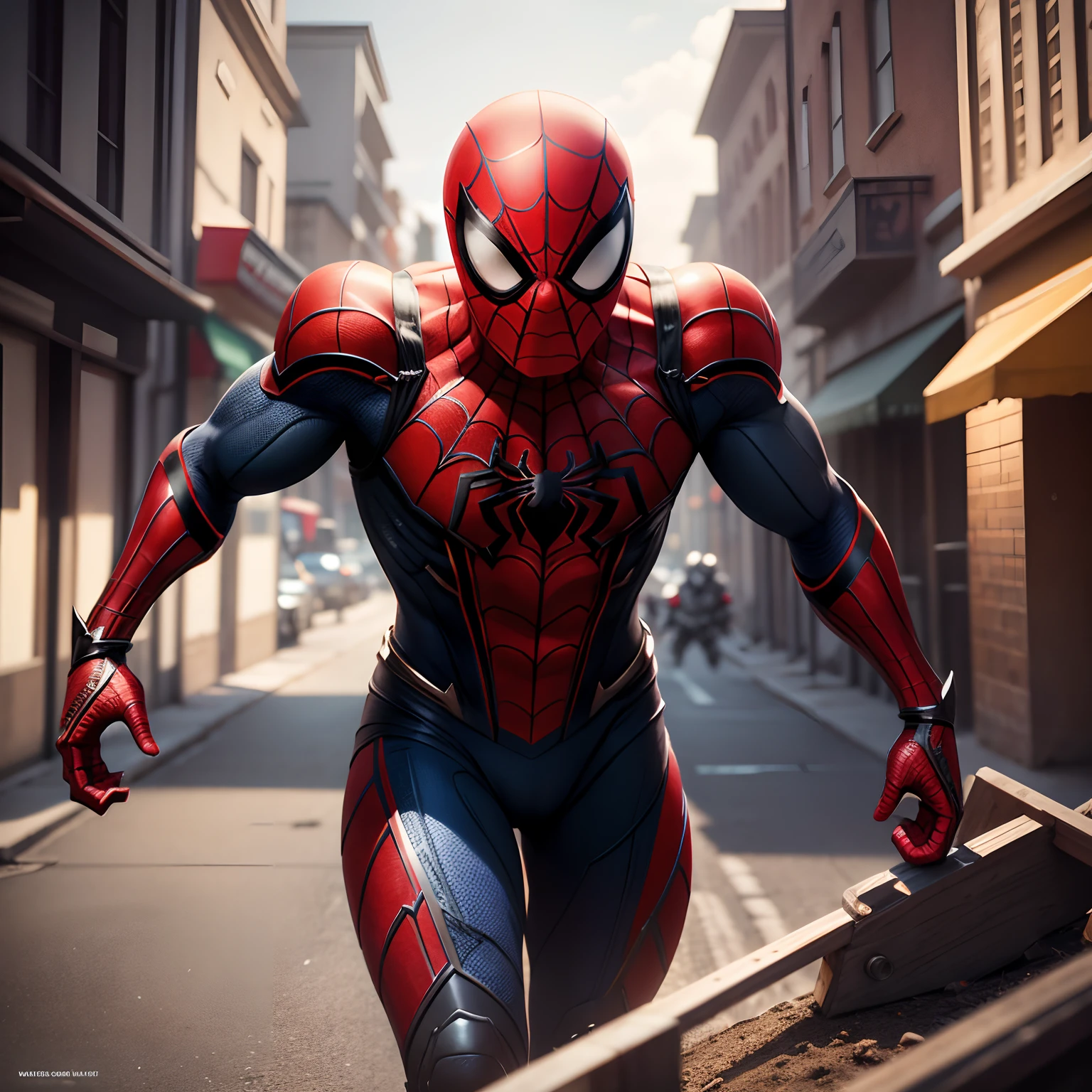 Cute spider man warrior in realistic 4K armor, full entire body,Super Detailed, Vray Display, Unrealistic engine, Midjourney Art Style.