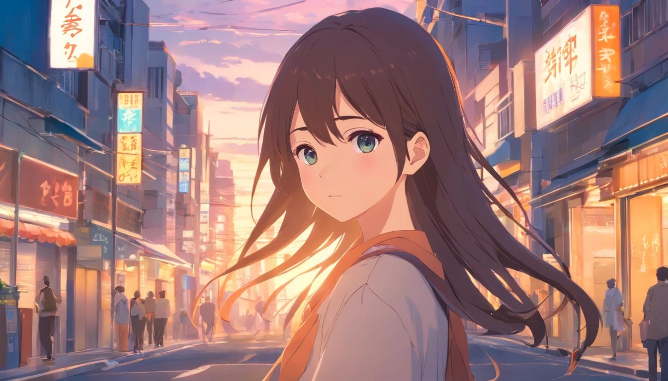 long hair girl，Elaborate Eyes，natta，walking at street，Solitude