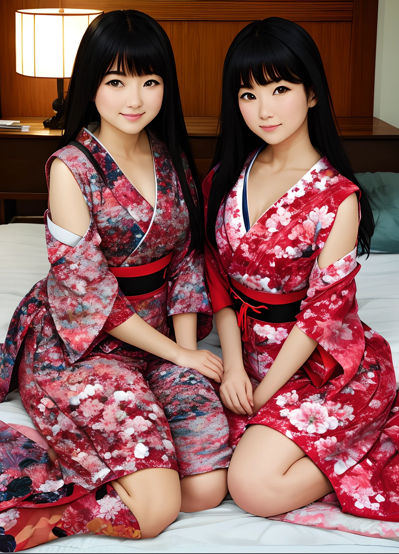 Lindas garotas japonesas na cama de langrie