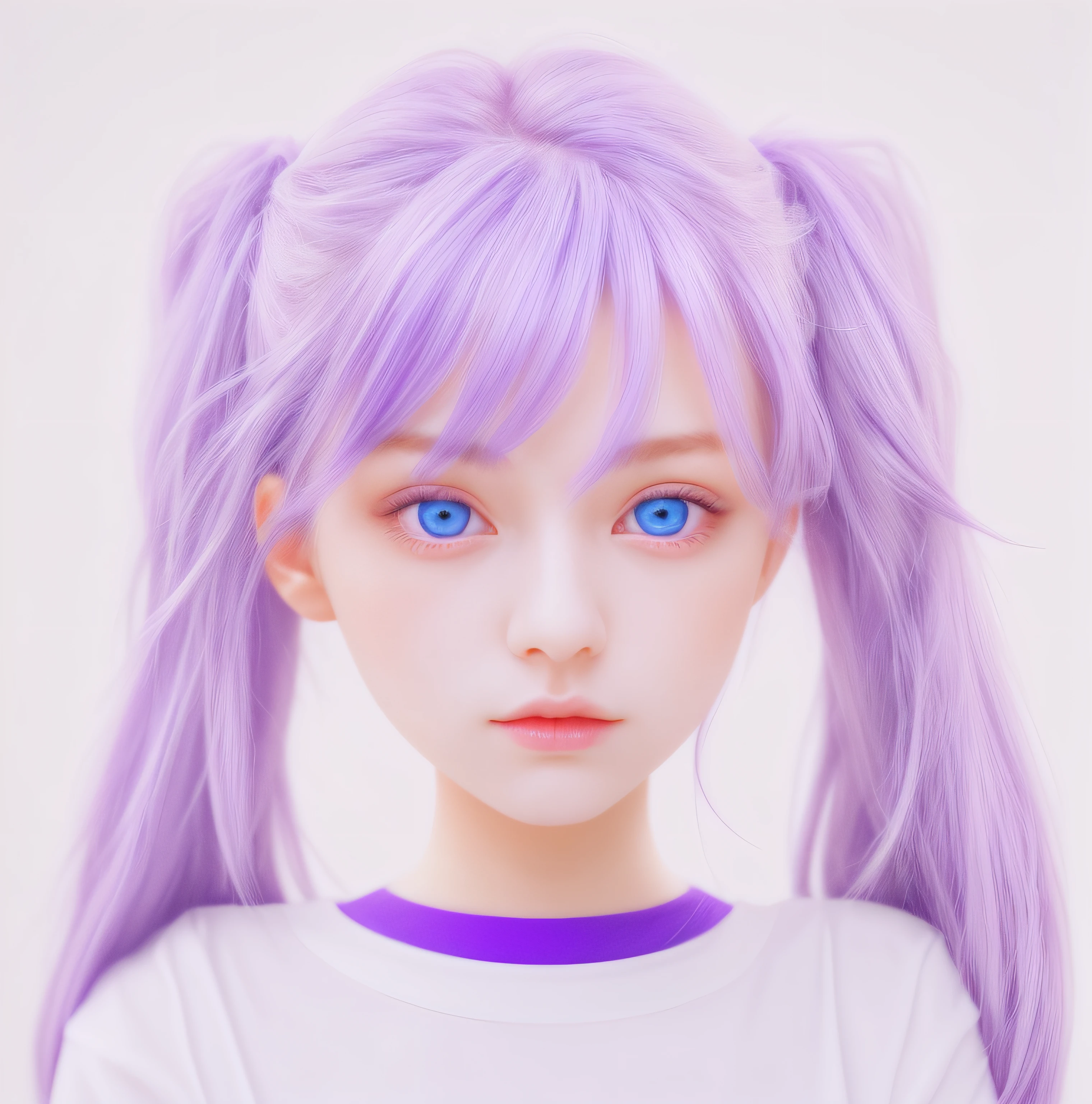 1girl, purple hair, blue eyes, white shirt, beautiful, darken background