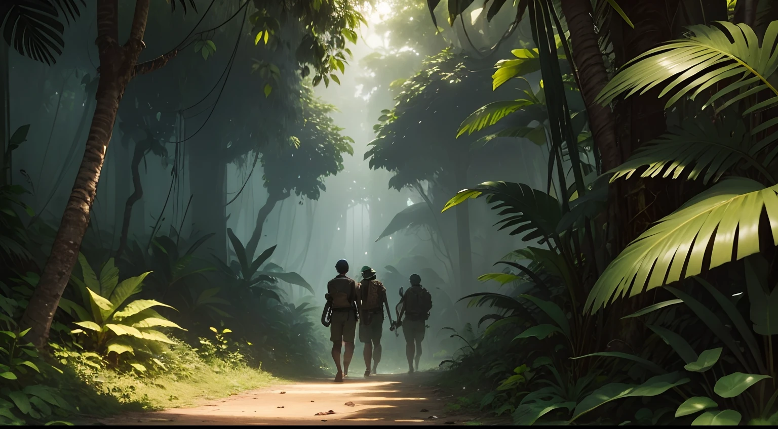 Deep in the heart of the dense jungle, a group of intrepid explorers embarked on a journey to search for long-lost treasure. With machetes in hand, they hacked through the thick foliage, their eyes filled with anticipation. The air was thick with humidity, and the sounds of chirping birds and buzzing insects surrounded them.