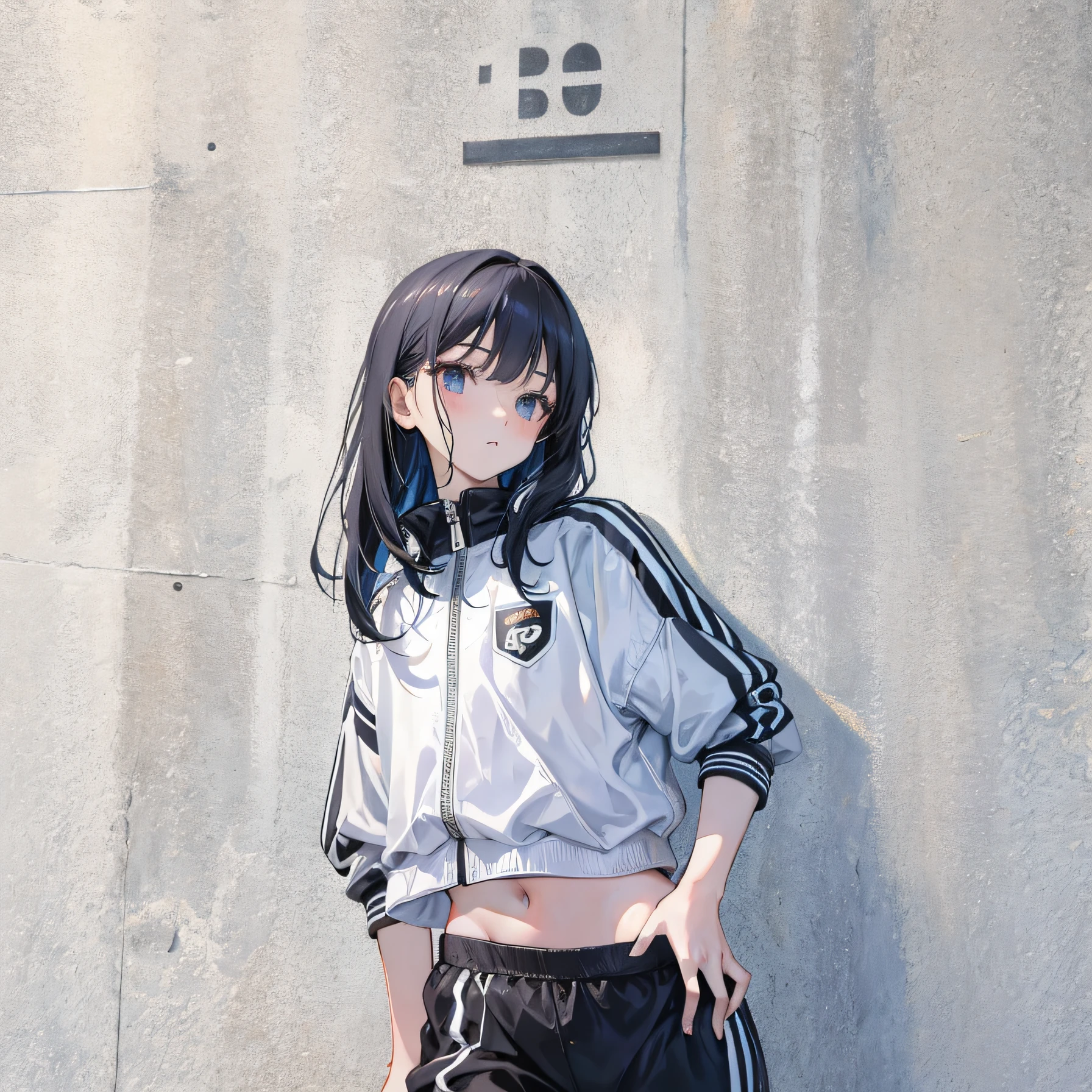 (Realistic painting style:1.0), Masterpiece, Best quality, absurderes, comic strip, illustration,
1 girl, Medium hair, Cute girl, young and cute girl, Korean girl, {Breasts}, Width 17,
A girl in a white shirt and black shorts, Wearing track suit, croptop, trending on r/Street attire, She is seen wearing streetwear pieces, Wearing track suit, Sportswear,