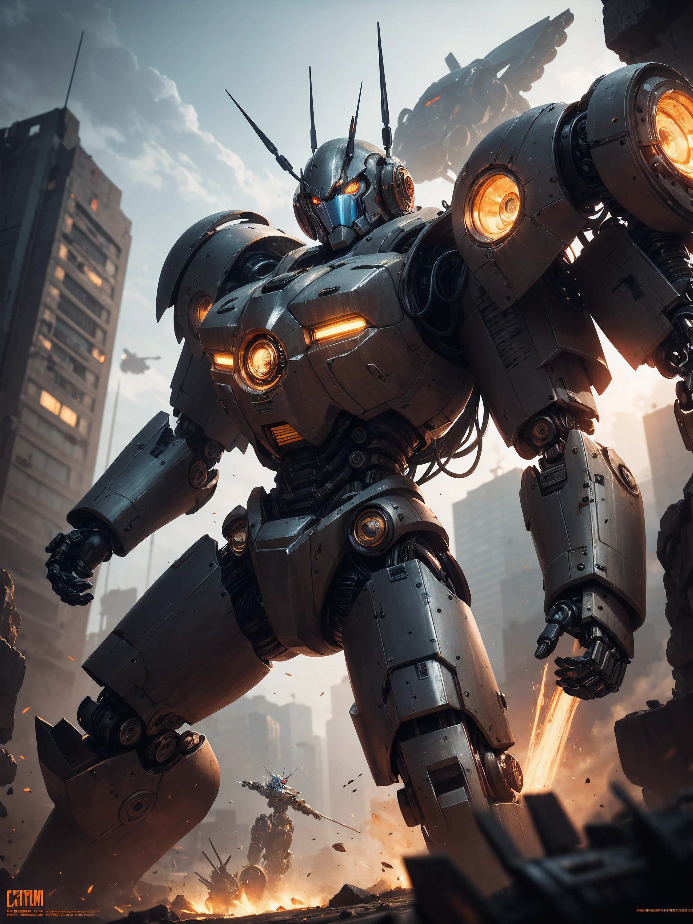 Mechanical steampunk-style mecha, made from mechanical parts, (mecha body), (mecha limbs), ((detailed face)), ((looking at camera)), cowboy shot, cybernetics and servo motors, insane detail, ((dynamic pose)), cinematic lighting, steampunk background.