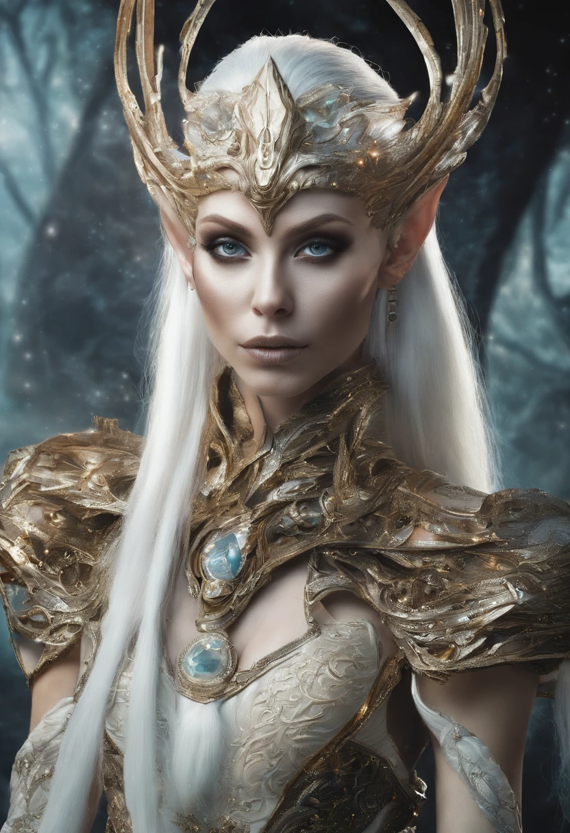 Close-up of a man with a white face and golden hair, elven character with smirk, Portrait of a very beautiful elf woman, portrait of an elf queen, Portrait of a slender elven man, Beautiful and elegant elf, Portrait of a Humanoid Woman, Silver-skinned male elf, a portrait of a male elf, Side portrait of the elven royal family