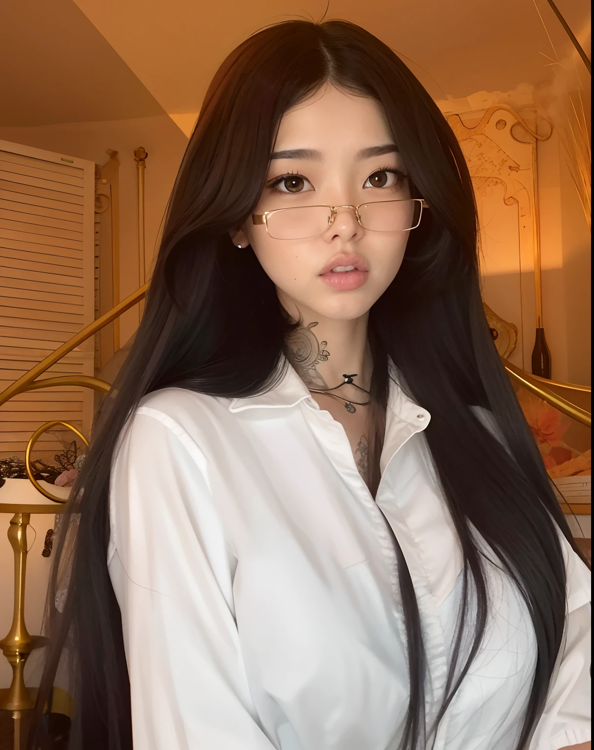 Arafed woman with long black hair and glasses posing for a photo, cruel korean goth girl, com cabelos longos e olhos penetrantes, cabelos pretos longos e finos, Asian girl with long hair, cabelo preto longo com franja, com cabelo preto liso, cabelos pretos e olhos grandes, female with long black hair, cabelos escuros longos com franja, com longos cabelos pretos