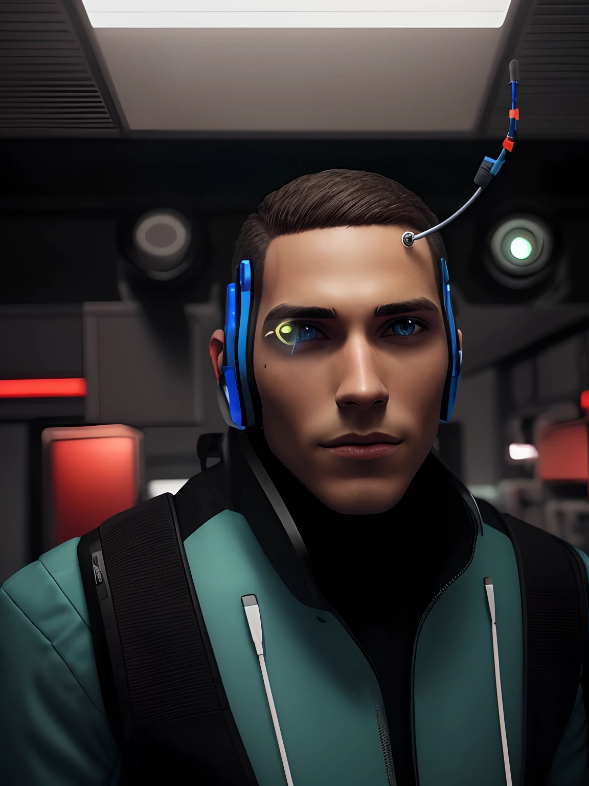 Cyborg Guy | Men's face | Flesh-colored skin | Electronic systems on the head of humanoids | Detailed Brain in Sight | Detailed connection wire | Biopunk | Cybernetics | Cyberpunk | Canon M50| 100 mm| Clear Focus | Hyperrealism | Very detail| Intricate details | Side view |