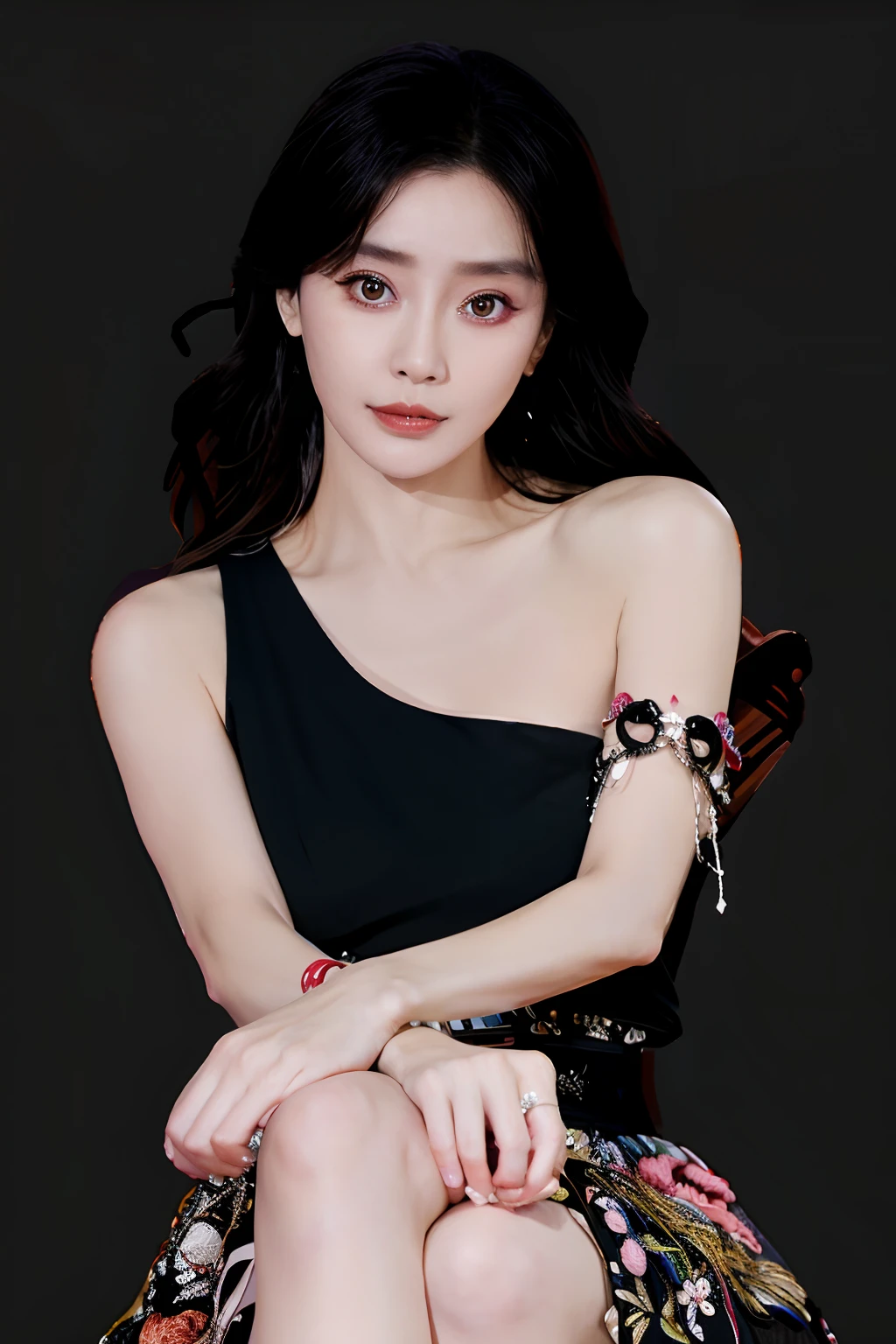 araffe woman in a black dress sitting on a chair, Fan Bingbing, inspired by Tang Sin Yun Sandara, Lu Ji, tiffany, jia, inspired by Sim Sa-jeong, full-body xianxia, female actress from korea, Li Zixin, hwang se - on, shaxi, inspired by Yun Du-seo, jiyun chae