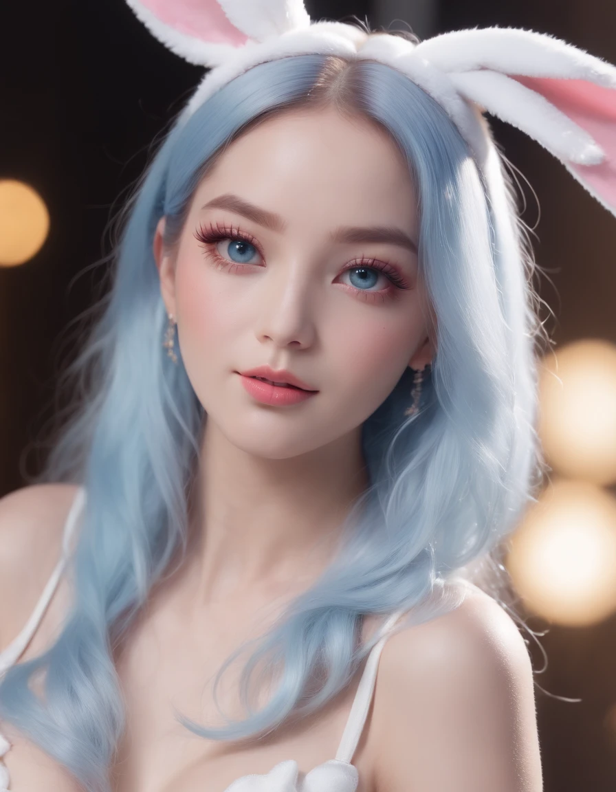 (Best Quality:1.3),4K,8K,8K Portrait,16 K,(masutepiece:1.2),1girl in,Solo,(maximalism:1.5),opal,ultra-detailliert,absurderes,(very detailed beautiful face and eyes:1.3), (Highly detailed beautiful hair:1.3),delicate composition, (Full body:1.5),(full-length figure:1.5), Super cute girl,(Medium Hair:1.4),Pink eyes,light blue eyes,(Pink hair:1.2),(Light blue hair:1.4),(Playboy Bunny:1.6),(Jewelry Hair Ornaments:1.3), (jewelry eyes:1.3),(Eyelashes:1.2),(symbol in eyes:1.3),(hight resolution, Twinkle,Glitter,Lens Flare,light Particle,Shining:1.3),(Cute:1.5)