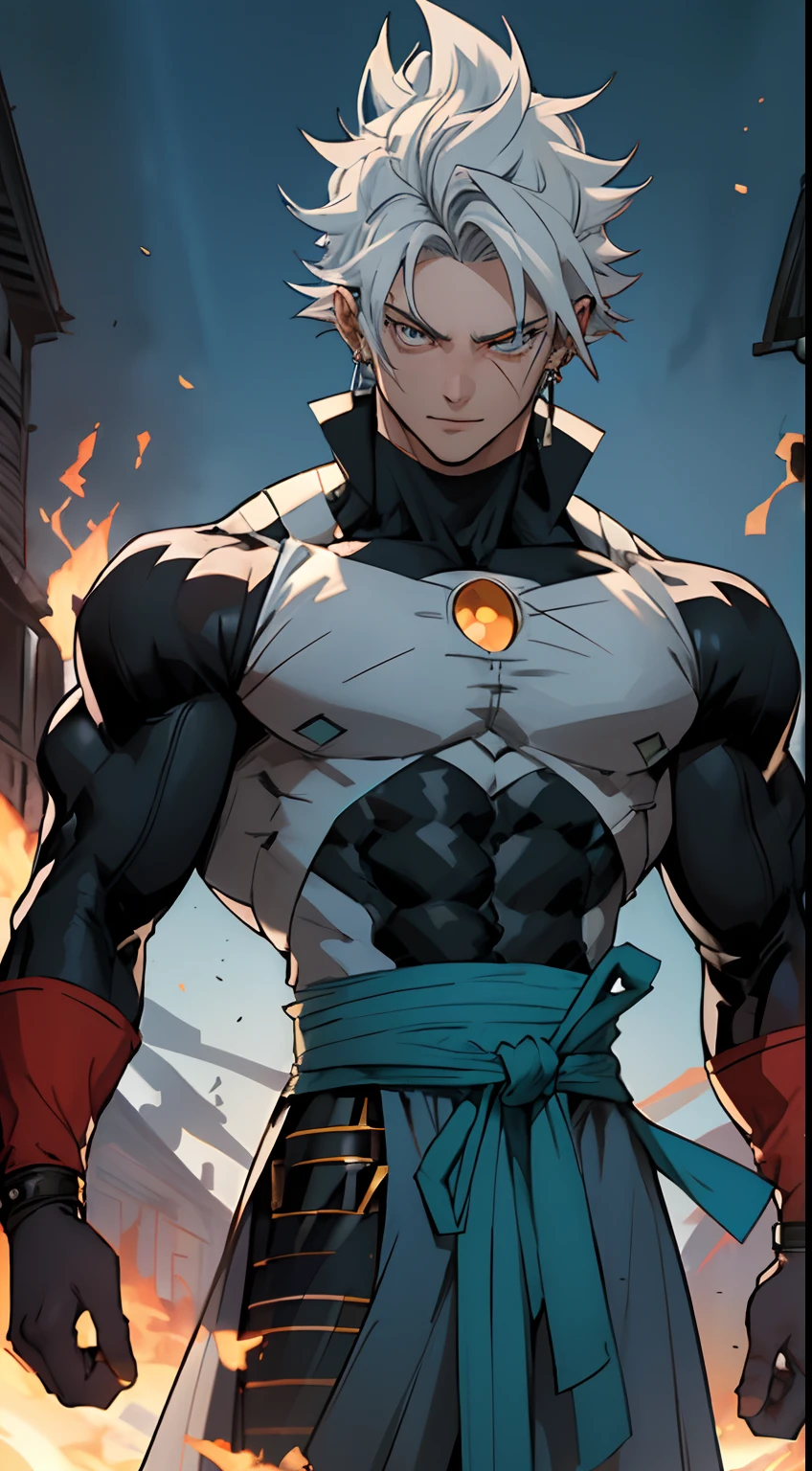 Handsome man ,((black hair:1.2)) , ((has a Mohawk:1.2)), Brown eyes , brown skin, dark skin , muscular, ((Has a red Stone in the center of his forehead:1.3)), ripped abs , age 26

(masterpiece, best quality )detailed, 1Character ,  pastel washed out colors , cell shade , soft, muted shades ,gentle colors , 

Wearing a mix of sword art online and futuristic style clothes , white background