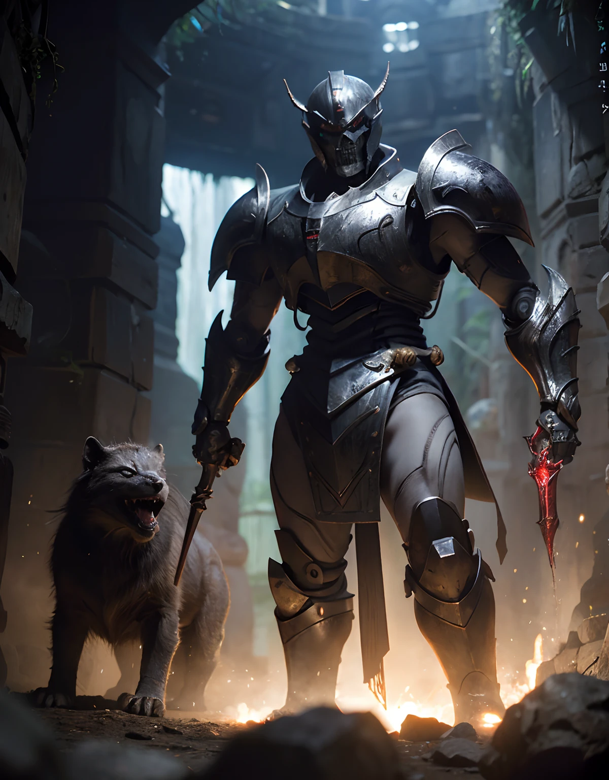 (One Knight Girl)、top-quality、​masterpiece、超A high resolution、(Photorealsitic:1.4)、Raw photo、女の子1人、Fight mutants、（Wear the Dark Knight's Armor）、glowy skin、(((Dark Fantasy)))、With a beautiful sword and shield、（Black Metal Bodysuit）、(Fight goblins、ogre、Fierce battle with orcs),（Fight fiercely against aliens）、Fight fiercely、(Skeleton collective background),(Background of decaying dungeon ruins)、（Skeleton helmet）、(Fighting Demonic Beasts)、(Small LED)、((super realistic details))、portlate、(Strong giant demon beast background),globalillumination、Shadow、octan render、8K、ultrasharp、Colossal tits、Raw skin is exposed in cleavage、metals、Details of complex ornaments、Japan details、highly intricate detail、Realistic light、(Mystical expression),CGSoation Trends、Red Eyes、radiant eyes、Facing the camera、neon details、(Mechanical limbs)、(blood vessels connected to tubes)、()、Gundam、Small LED、Toostock、（Fight aliens on another planet）、（Attack of the Monster Beasts）、（Wounded in a deadly battle）、