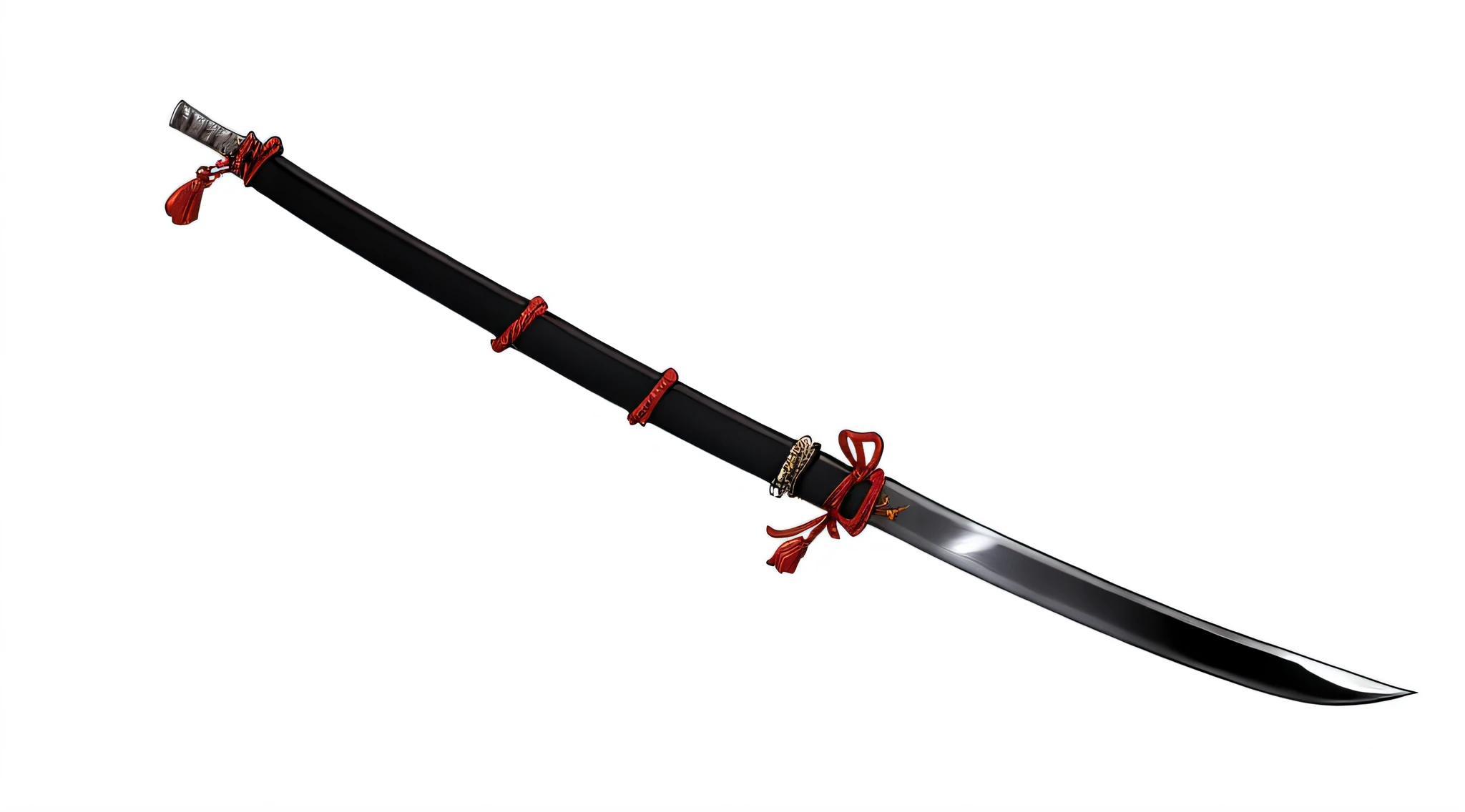 Japanese katana, A shining silver blade, The gripping part is black