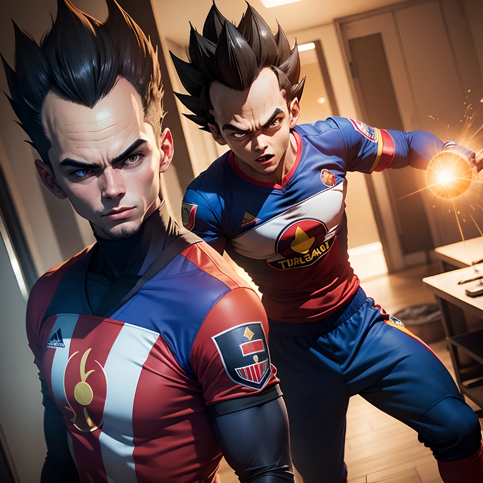 Vegeta in the uniform of São Paulo fc, With a face if victory.