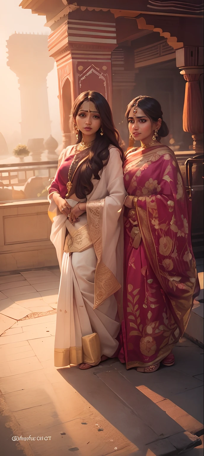 Two cute girl. Realistic face.8k.indian sarees.indian Queen