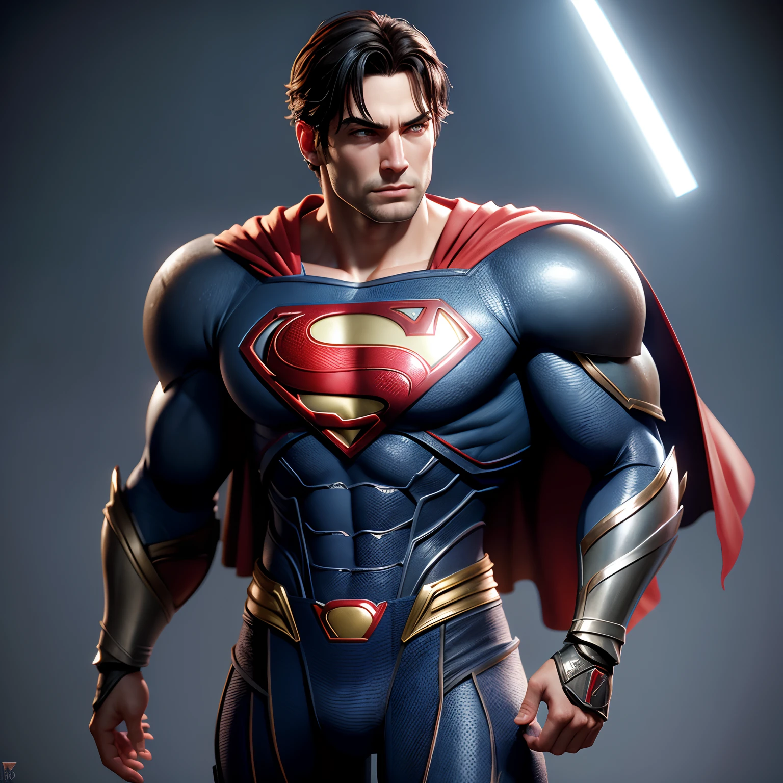 Cute Superman warriors in realistic 4K armor, full entire body,Super Detailed, Vray Display, Unrealistic engine, Midjourney Art Style.