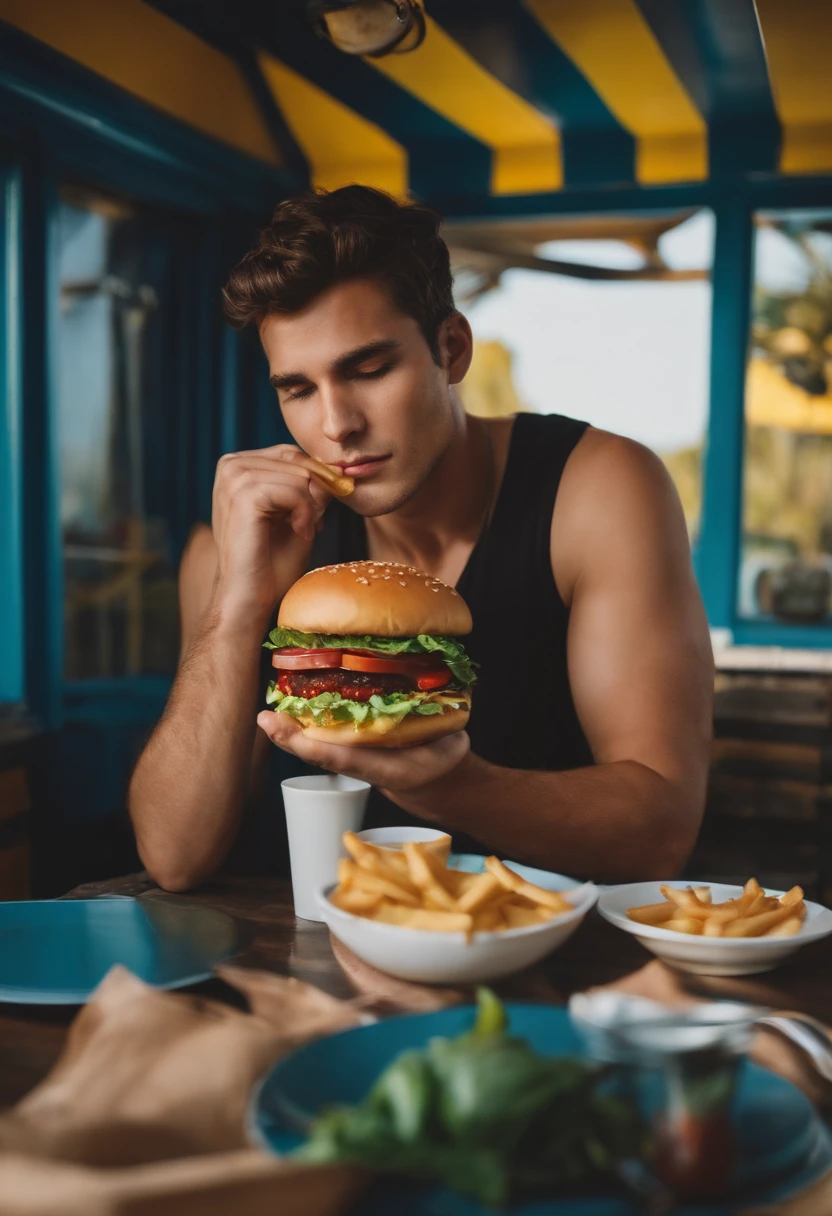 tire uma foto do nathan comendo um hamburger