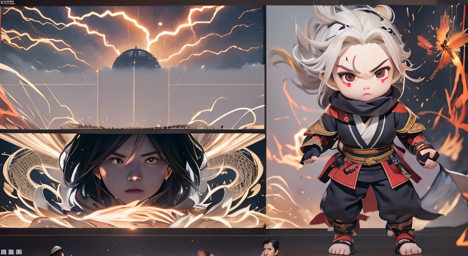Side 32K,exteriors,roof,People are small(tmasterpiece,k hd,hyper HD,32K)Long flowing black hair,Camping area,zydink, a color,废墟(canyons), (Linen batik scarf), Combat posture, looking at the ground, Linen bandana, Chinese python pattern long-sleeved garment, 废墟(Abstract gouache splash:1.2), Dark clouds lightning background,Flour flies(realisticlying:1.4),Black color hair,The dust is blowing,Background fog, A high resolution, the detail, RAW photogr, Sharp Re, Nikon D850 Film Stock Photo by Jefferies Lee 4 Kodak Portra 400 Camera F1.6 shots, Rich colors, ultra-realistic vivid textures, Dramatic lighting, Unreal Engine Art Station Trend, cinestir 800,Flowing black hair,(((Sideman Mage)))Full-body side