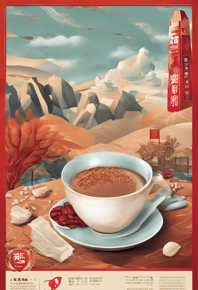 Create an ad，The theme is brown sugar red bean latte，Reflects the fusion of red beans and latte