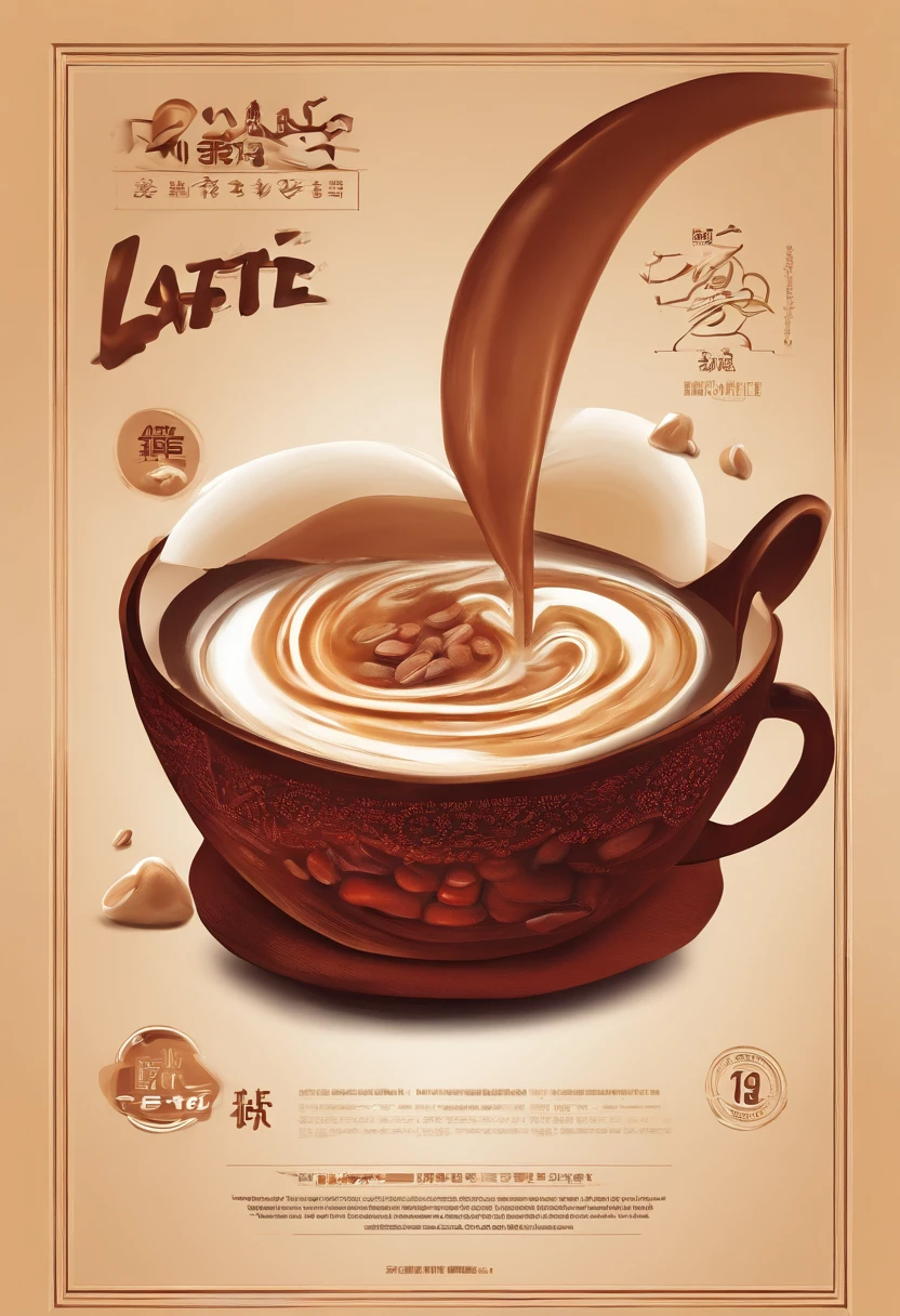 Create an ad，The theme is brown sugar red bean latte，Reflects the fusion of red beans and latte