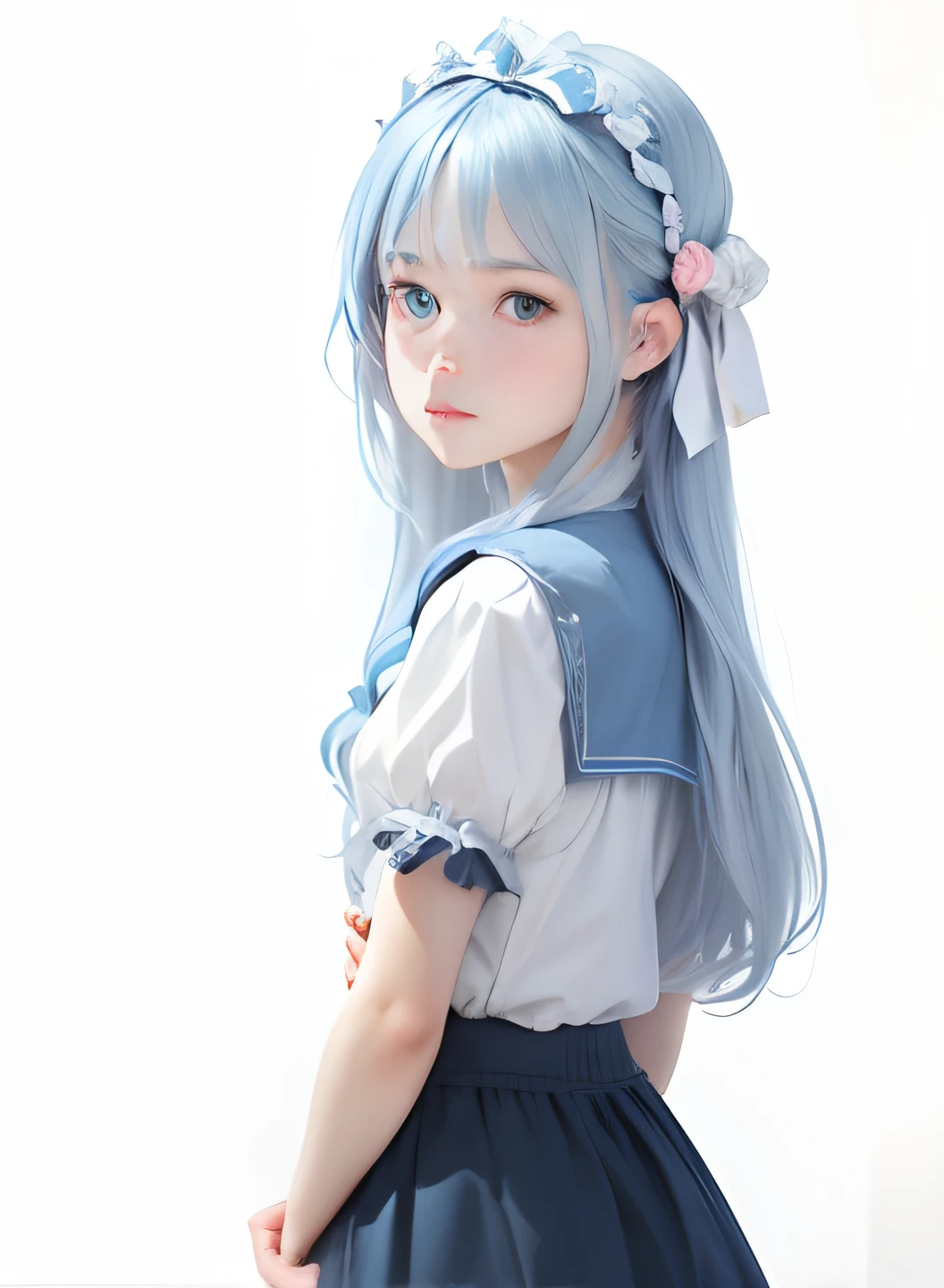 (Super realstic girl), light blue long haired