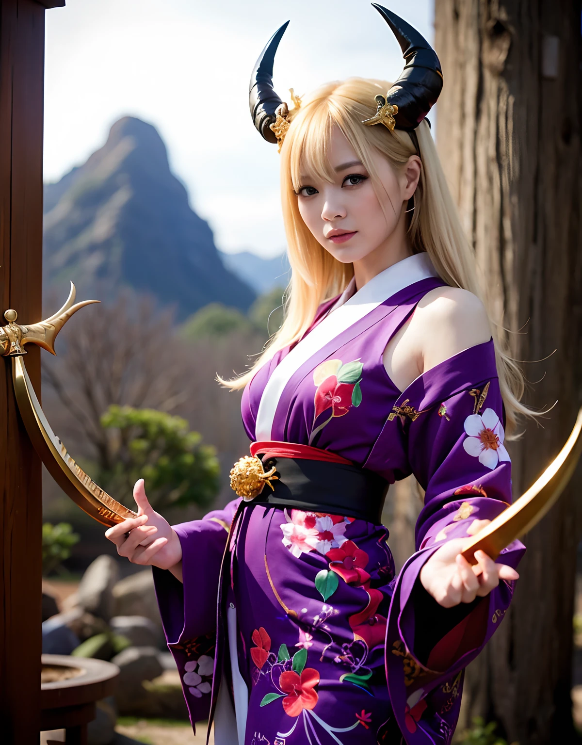 ((White ghost flies)),Professional , ​masterpiece、top-quality、photos realistic , depth of fields 、（Various poses）、(Background of cherry blossoms in full bloom),（Ultimate Beauty）、（A dark-haired）、（Fight ninjas)、Mystical expression、（Kimono with scary pattern）、（Night background）、（（Devil's Wings Grow））,(Wear a kimono with a horror pattern),Armpit、（Wearing a beautiful kimono with colorful scary patterns）、Jewel Gold Weapon、Particles of light),（Has a devil's mask）、Gorgeous gold weapons ,Skeleton population、（（ Gorgeous Dragon Sword）） , （a dark night）,,（White ghost flies） 、（（Black Haired Beautiful Girl））、（Castle background）、（demonic wings）、（（Gangle's forest background））、Beautiful Caucasian beauty、１a person、dynamic ungle,(((Two devil's horns on the head)))、Smaller head、Idle Smile、Thin and beautiful female hands、Mystical expression、Light Effects、intense fighting、Wind-effect、magic circles、With the legendary magic wand、Dragon's tail、