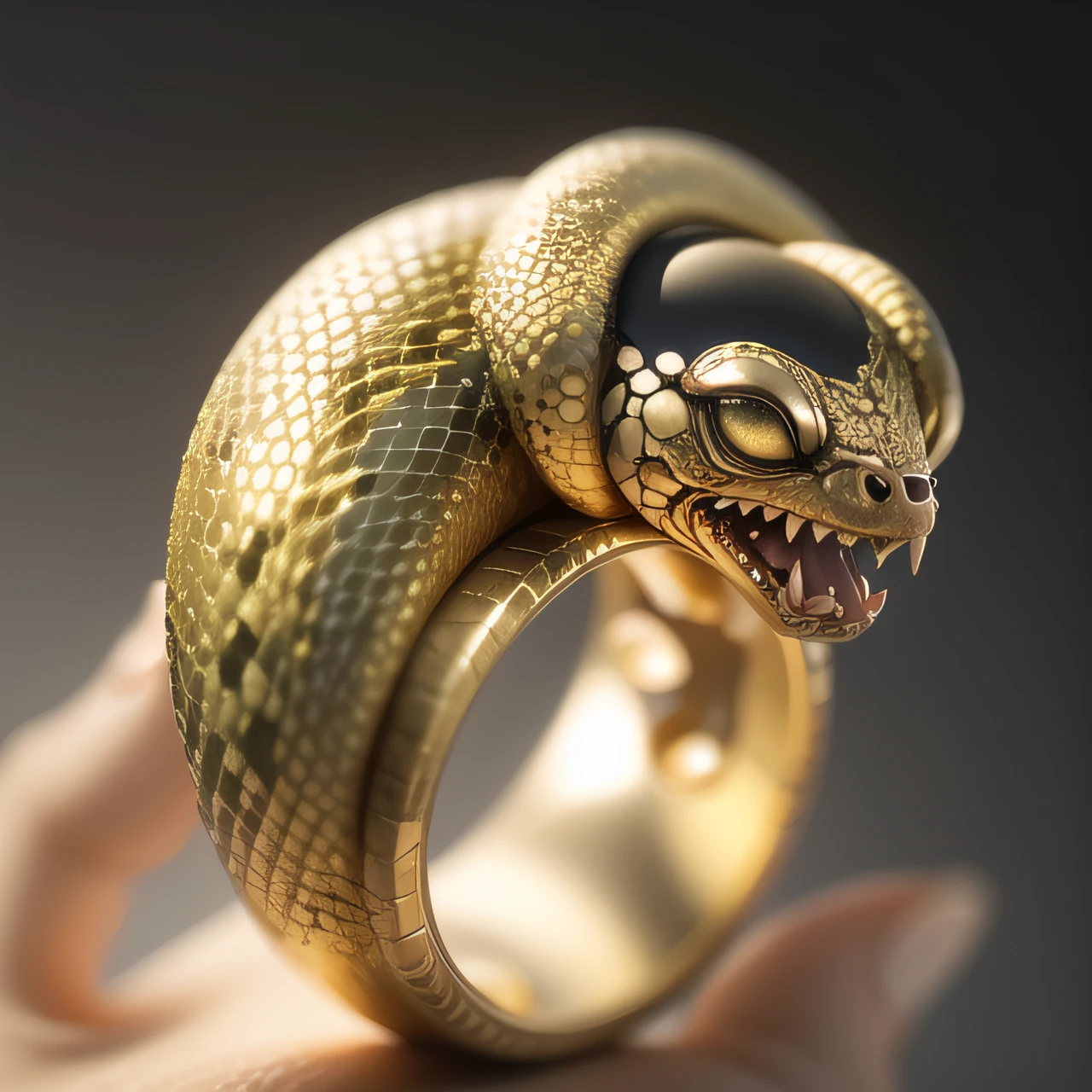 (CG),(masterpiece), (best quality), (ultra-detailed),
no humans, simple background, black background, grey background, depth of field, gradient background,
(ring), gold, intricate detail, (snake body),