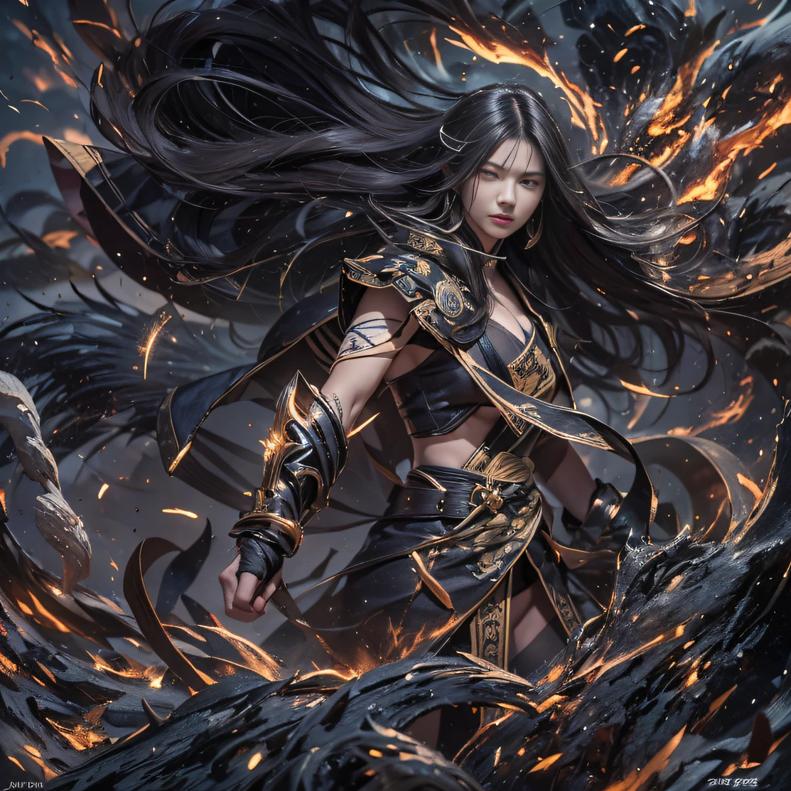 (废墟)eyes filled with angry,He clenched his fists,Rush up,Deliver a fatal blow to your opponent,full bodyesbian,Full Body Male Mage 32K(tmasterpiece,k hd,hyper HD,32K)Long flowing black hair,Campsite size,zydink, a color, patriot (废墟), (Linen batik scarf), Angry fighting stance, looking at the ground, Batik linen bandana, Chinese python pattern long-sleeved garment, (Abstract propylene splash:1.2), Dark clouds lightning background,Flour flies(realisticlying:1.4),Black color hair,Flour fluttering,Background fog, A high resolution, the detail, RAW photogr, Sharp Re, Nikon D850 Film Stock Photo by Jefferies Lee 4 Kodak Portra 400 Camera F1.6 shots, Rich colors, ultra-realistic vivid textures, Dramatic lighting, Unreal Engine Art Station Trend, cinestir 800,Flowing black hair,(((Male mage))),The male mage was furious,