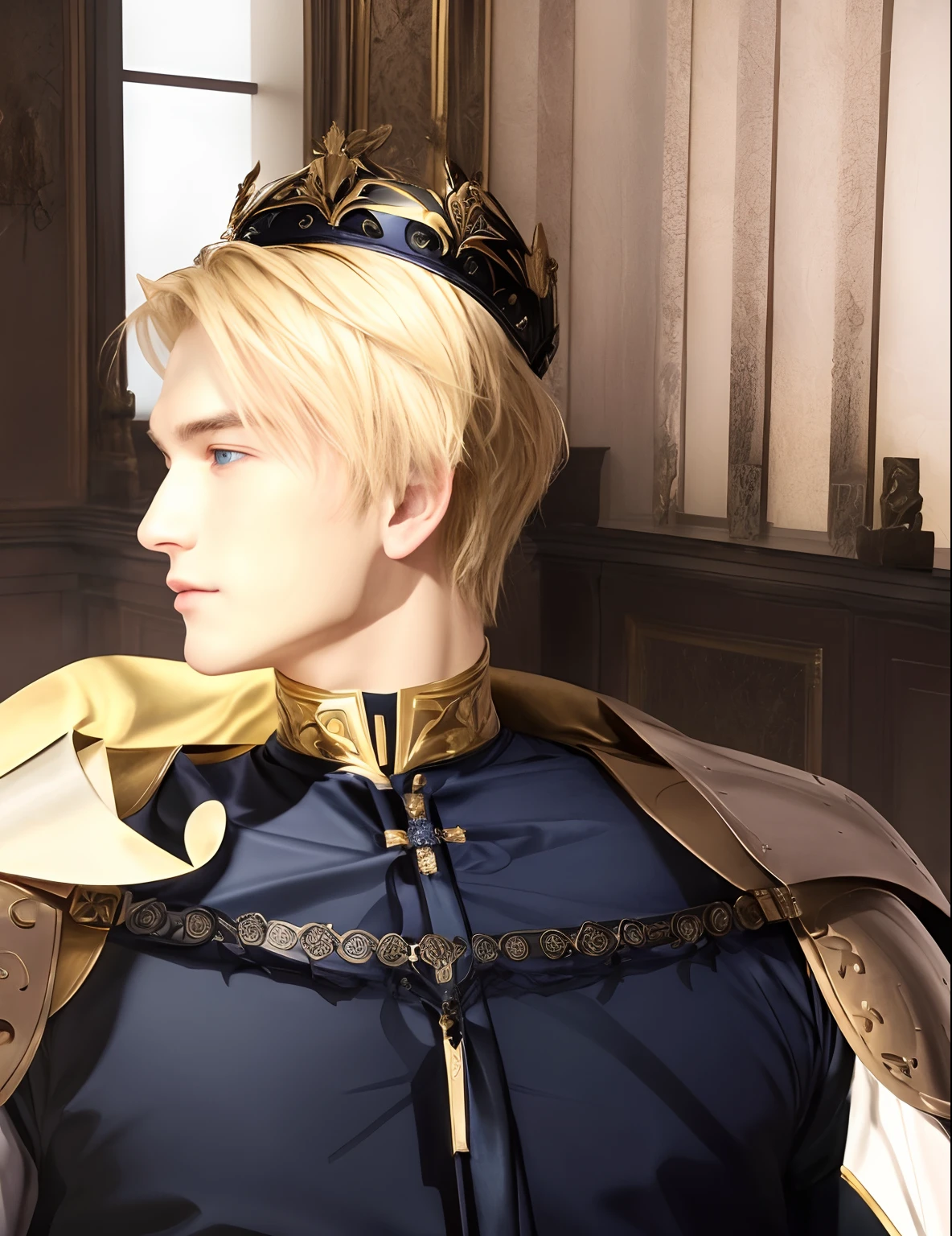 ((​masterpiece:1.2、top-quality))、((Two men))、blonde  hair、blue eyess(a handsome:1.4)、Guys only:1.3、校服、royalty、Black Knight、Short black hair、Golden Eyes、Black Armor、Fantasia、blooming flowers、sunlights、Fantastic Light and Shadow、landscapes、extra detailed face、portraitures、A smile