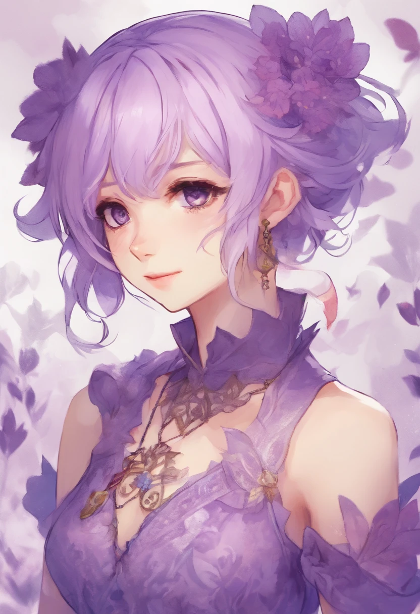 Light purple shorthair、illustratio、girl with、profile、thumbnail