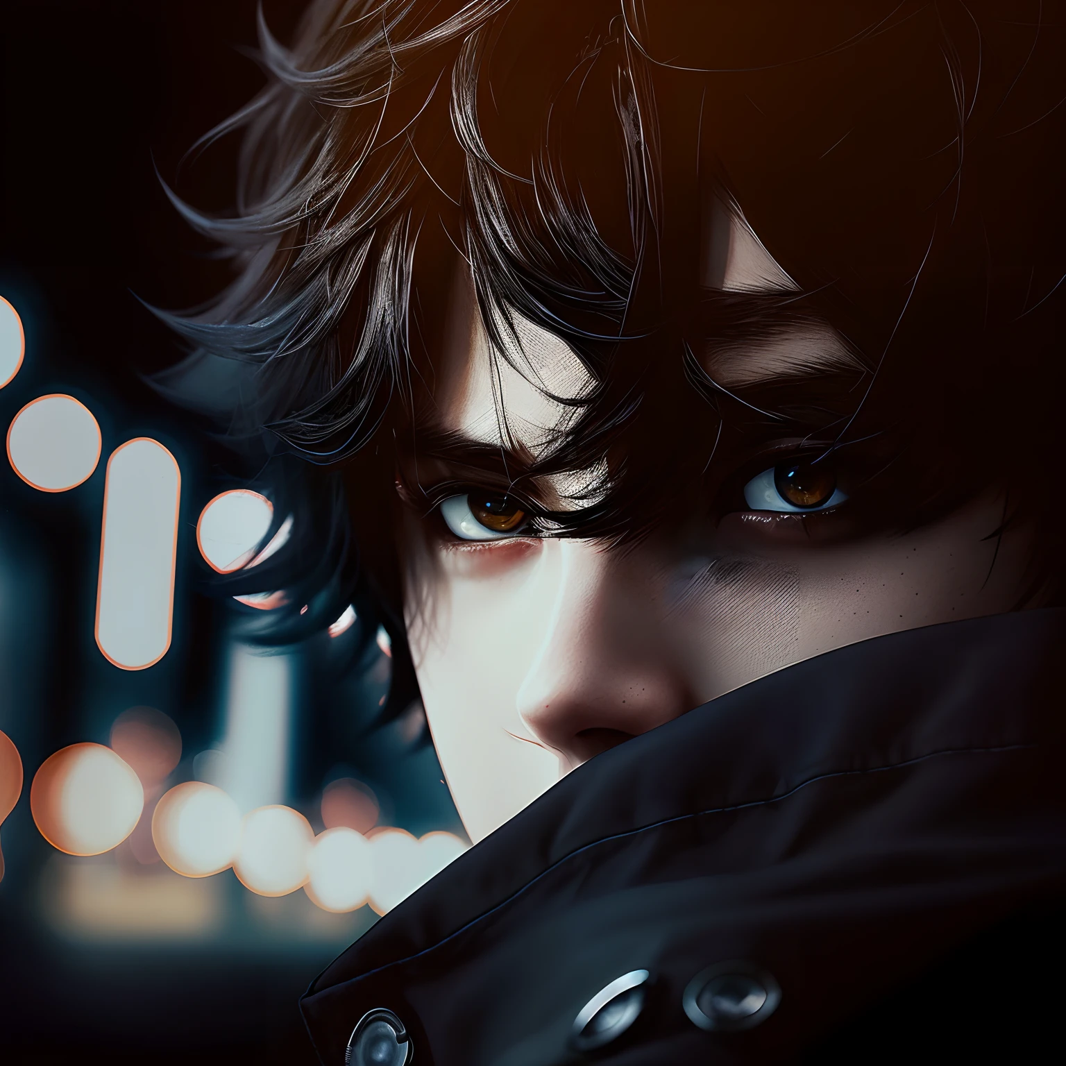 anime boy with dark hair and black hooded eyes staring at the camera, dark but detailed digital art, stunning digital illustration, stunning anime face portrait, medium detailed. digital painting, detailed portrait shot, persona 5 art style wlop, handsome guy in takt op destiny art, cgsociety portrait, badass anime 8 k, great digital art with details, realistic face moody lighting