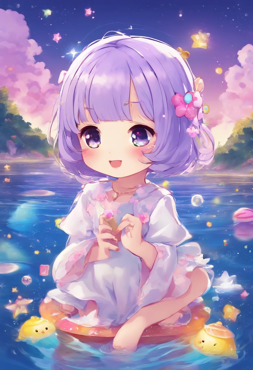 Lilac Shorthair Girl Enters the Lake、See knee-deep sky full of stars