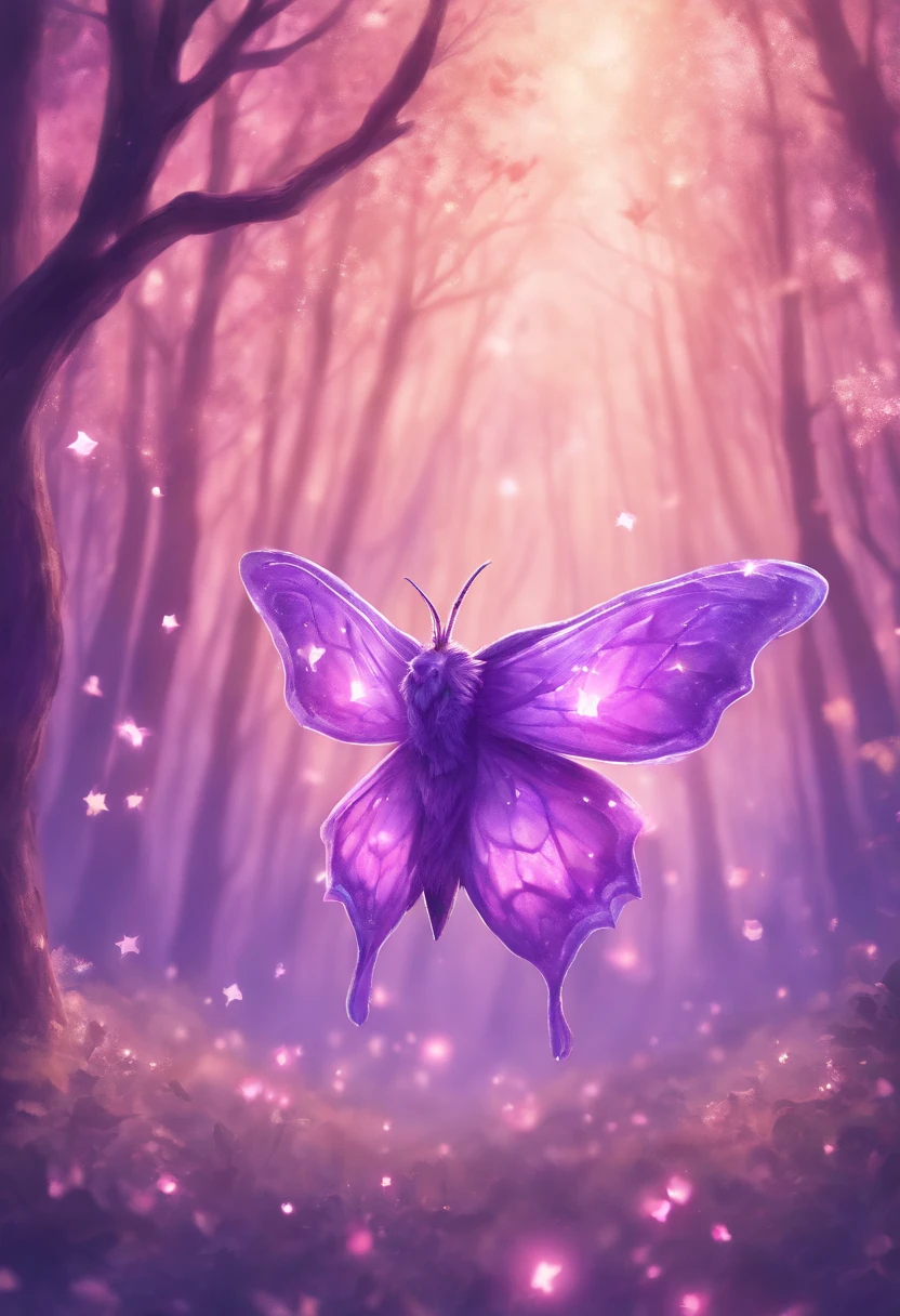 Light purple flying moth watching the star-filled sky from the forest