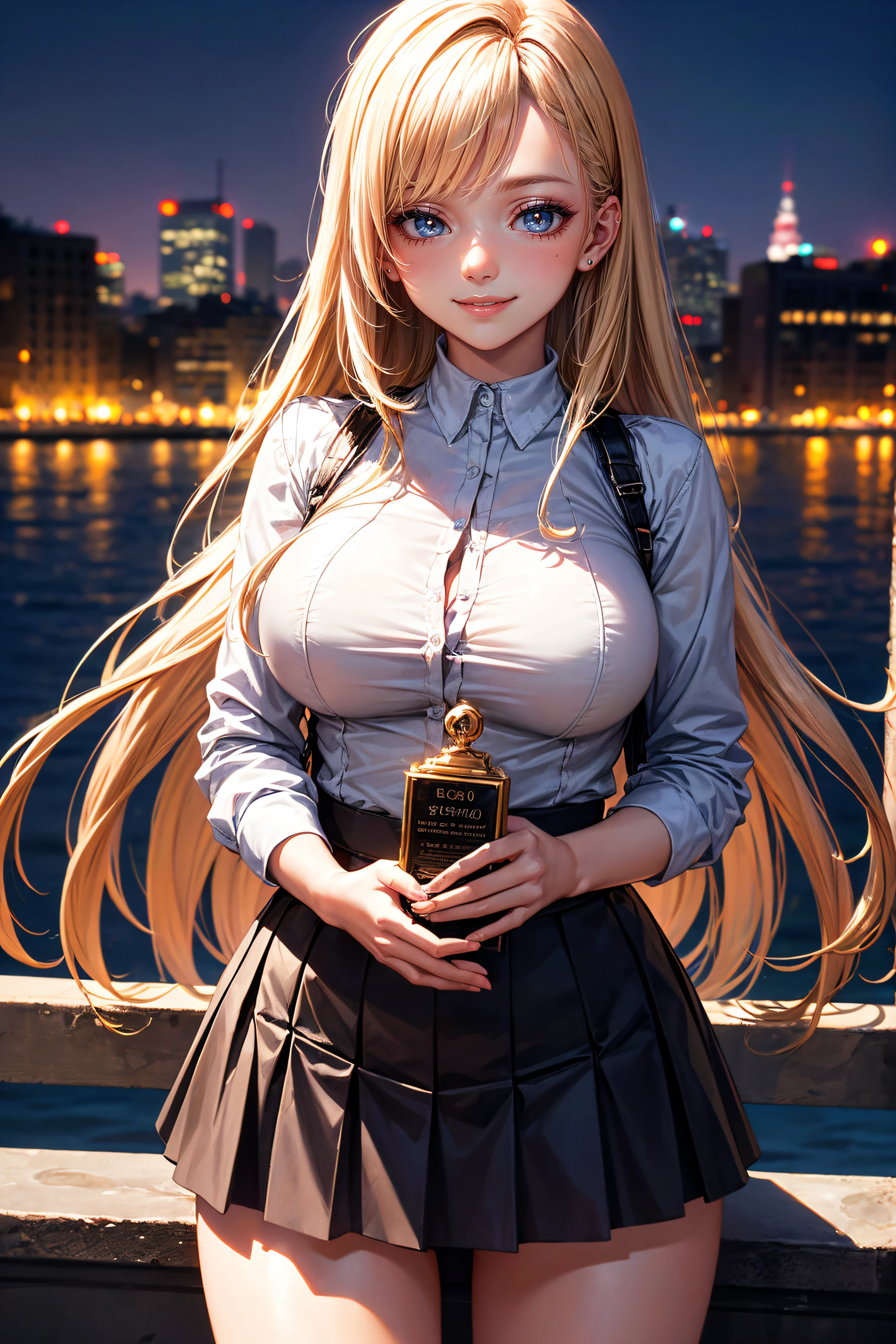 ((Cute and beautiful woman changing clothes)), ((22-year-old beauty)), ((embarrassed smile)), ((luscious long hair)), ((voluptuous bust)), ((outstanding style)), ((miniskirt)), ((gradient eyes)), ((background is a city night view)), attractive makeup, single view, NFFSW, UHD, retina, masterpiece, accurate, anatomical, scientifically correct , textured skin, super detail, high detail, high quality, award winning, highest quality, high resolution, 1080P, HD, 4K, 8k, 16k