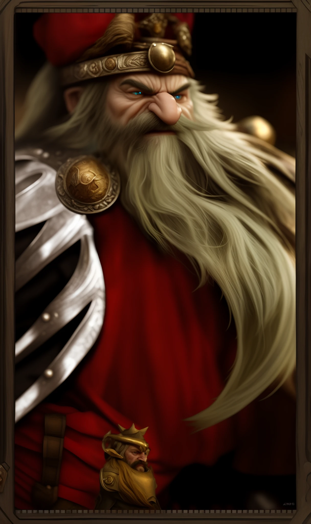masterpiece, high quality, detailed photo, head with a long beard, angry face, dwarf king in armor, dwarf plate armor, dwarf warrior armor, detailed hair, detailed face, detailed armor