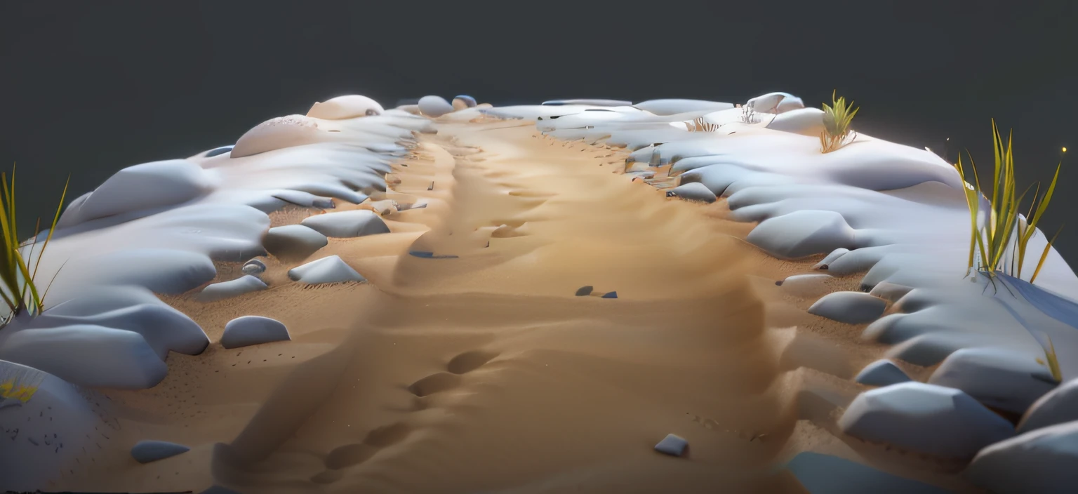 There is a picture of a sand road with rocks and grass, sand and desert environment, extremely detailed sand, detailed soft painting, game assets, 3 d render stylized, hyperdetailed crisp render, Stylized hand drawn textures, stylized 3d render, stylized as a 3d render, stylised textures, Rendered in redshift, game render, render in blender