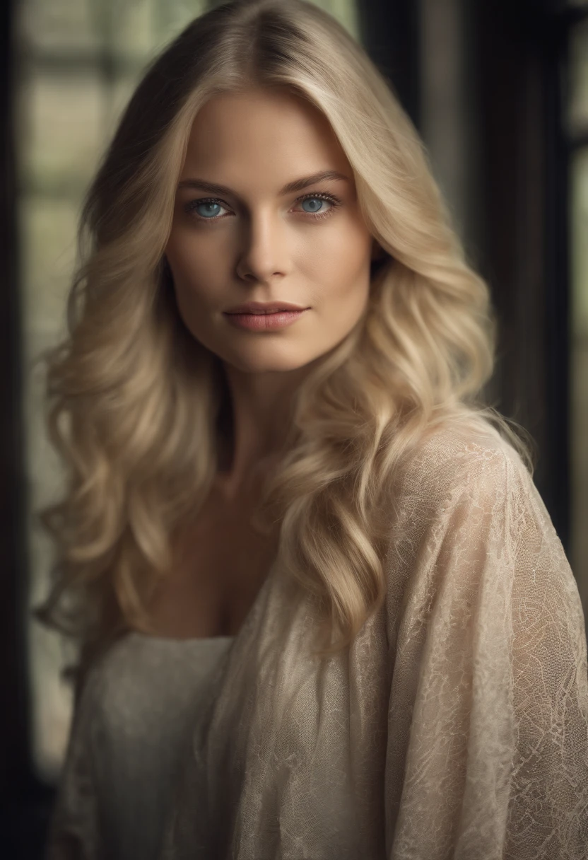 Photo of a 20-year-old European girl, primitive, Beautiful woman, (extra long wavy blonde hair), ((Portrait)), ((Detailed face:1.2)), ((Detailed facial features)), (Fine fine skin), Pale skin, , Wrapped in sheets, bedroom environment, Sitting on the bed, (cool colours), Moist, Moist, Reflectors, (masutepiece) (perfectly proportions)(Photos realistic)(Best quality) (Detailed) Shot in the Canon EOS R5, 50mm lens, f/2.8, NffSW, (8K) (the wallpaper) (Cinematic lighting) (Dramatic lighting) (foco nítido) (twists) Fashion, from the above, Spread your legs apart