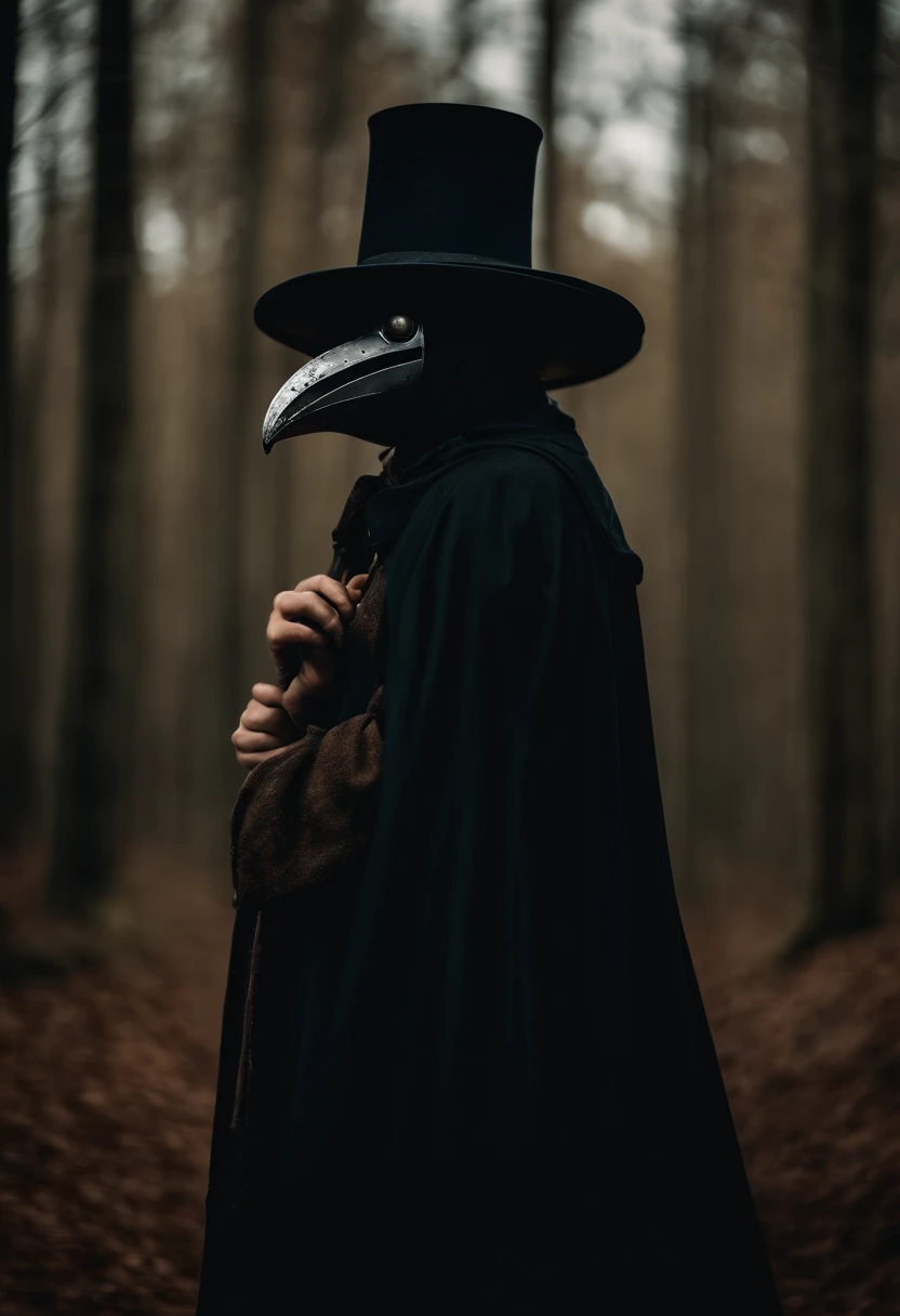 (masterpiece, best quality, high resolution:1.4),(Raw photography, top-quality, masterpiece, extremely delicate and beautiful, ighly detailed, nffsw, Unity, 8K Picture Wallpaper, amazingly detail, detaile, masterpiece, top-quality, Official art, Highly detailed ticker Unity 8k wallpaper, ultra-detailliert, hight resolution, ighly detailed, Clair, Focus,)(top-quality), (realisitic, Photorealsitic:1.5), (8K, Soft lighting, hightquality, lighting like a movie), 1boy, kind, gentle, skin pores texture, HD , Photography, movie, cinematic, portrait, Realistic, (8k, RAW photo, best quality, masterpiece:1.2), (realistic, photo-realistic:1.33), best quality, (((Tall and slim Plague Doctor))), (((Background: Night forest))), (((portrait))), (((profile)))