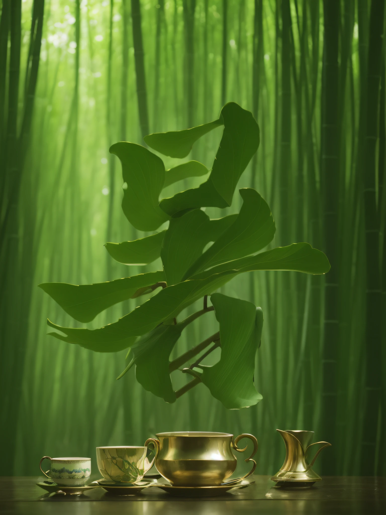 bamboos,Bamboo leaves,rivulets,teacup,chess,steins,Water,water dripping,the detail,abundance