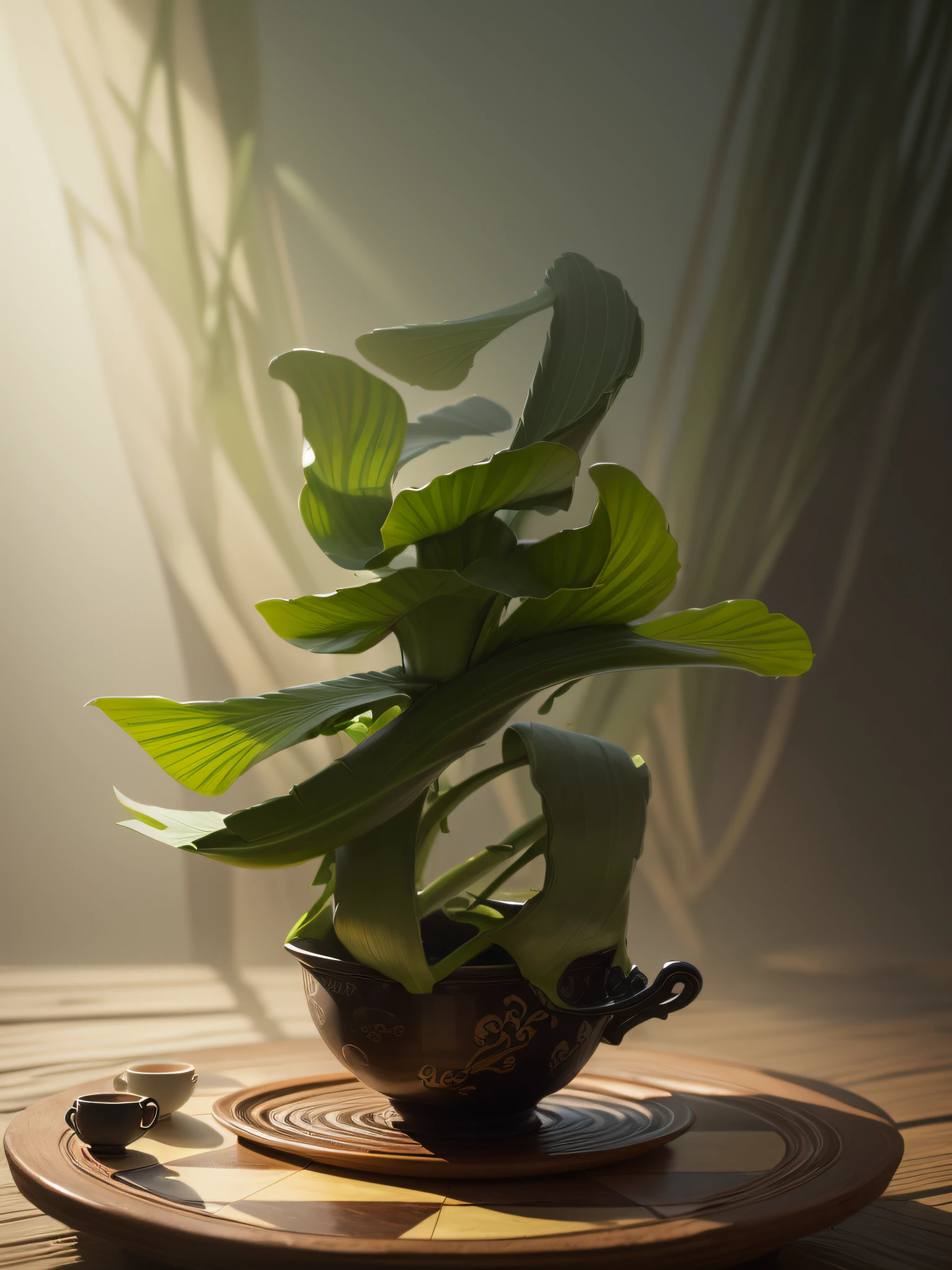 bamboos，Bamboo leaves，rivulets，teacup，chess，steins，Water，water dripping，the detail，abundance