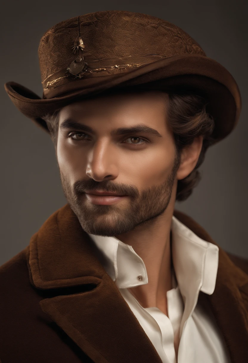 the best quality,Ultra detailded,Realstic:1.37,bel homme,beau visage,Detailed honey-colored eyes,Strong Jawline,Barbe de chaume,Beau sourire,Costume chic,Elegant hair,raser,Security posture,chevalier,Look captivant,well groomed,professionnel,Model appearance,Couleurs vives,studio lighting,ton de couleur chaud,Milieu:portrait