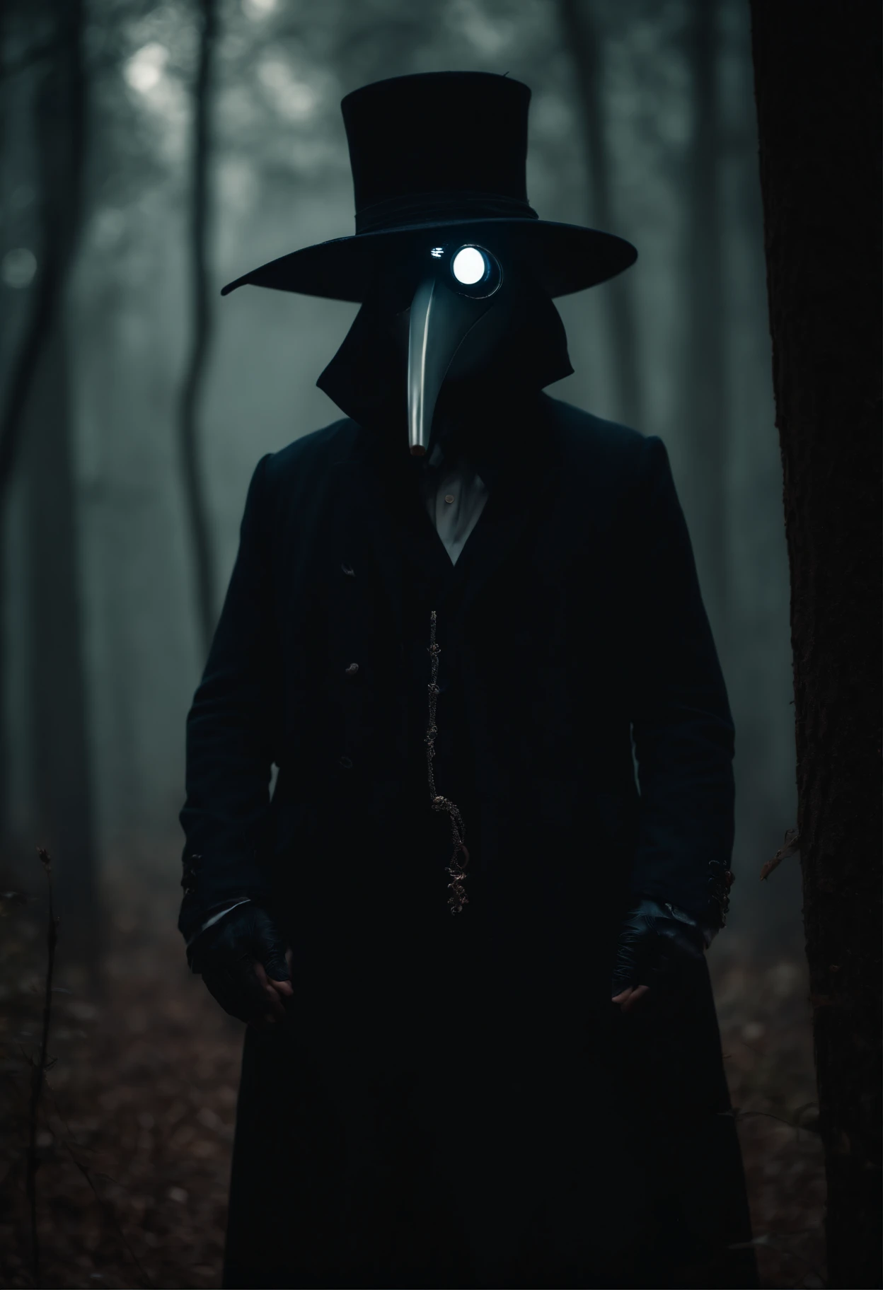 (masterpiece, best quality, high resolution:1.4),(Raw photography, top-quality, masterpiece, extremely delicate and beautiful, ighly detailed, nffsw, Unity, 8K Picture Wallpaper, amazingly detail, detaile, masterpiece, top-quality, Official art, Highly detailed ticker Unity 8k wallpaper, ultra-detailliert, hight resolution, ighly detailed, Clair, Focus,)(top-quality), (realisitic, Photorealsitic:1.5), (8K, Soft lighting, hightquality, lighting like a movie), 1boy, kind, gentle, skin pores texture, HD , Photography, movie, cinematic, portrait, Realistic, (8k, RAW photo, best quality, masterpiece:1.2), (realistic, photo-realistic:1.33), best quality, (((Tall and slim Plague Doctor))), (((Background: Night forest))), (((portrait))), (((profile)))