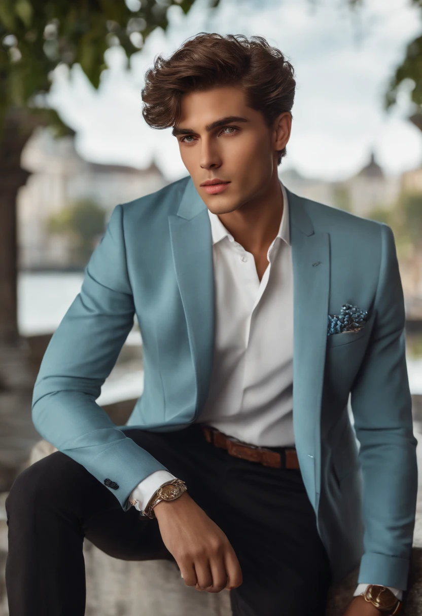 change background handsome boy .8k. ultra realistic in suite rich man