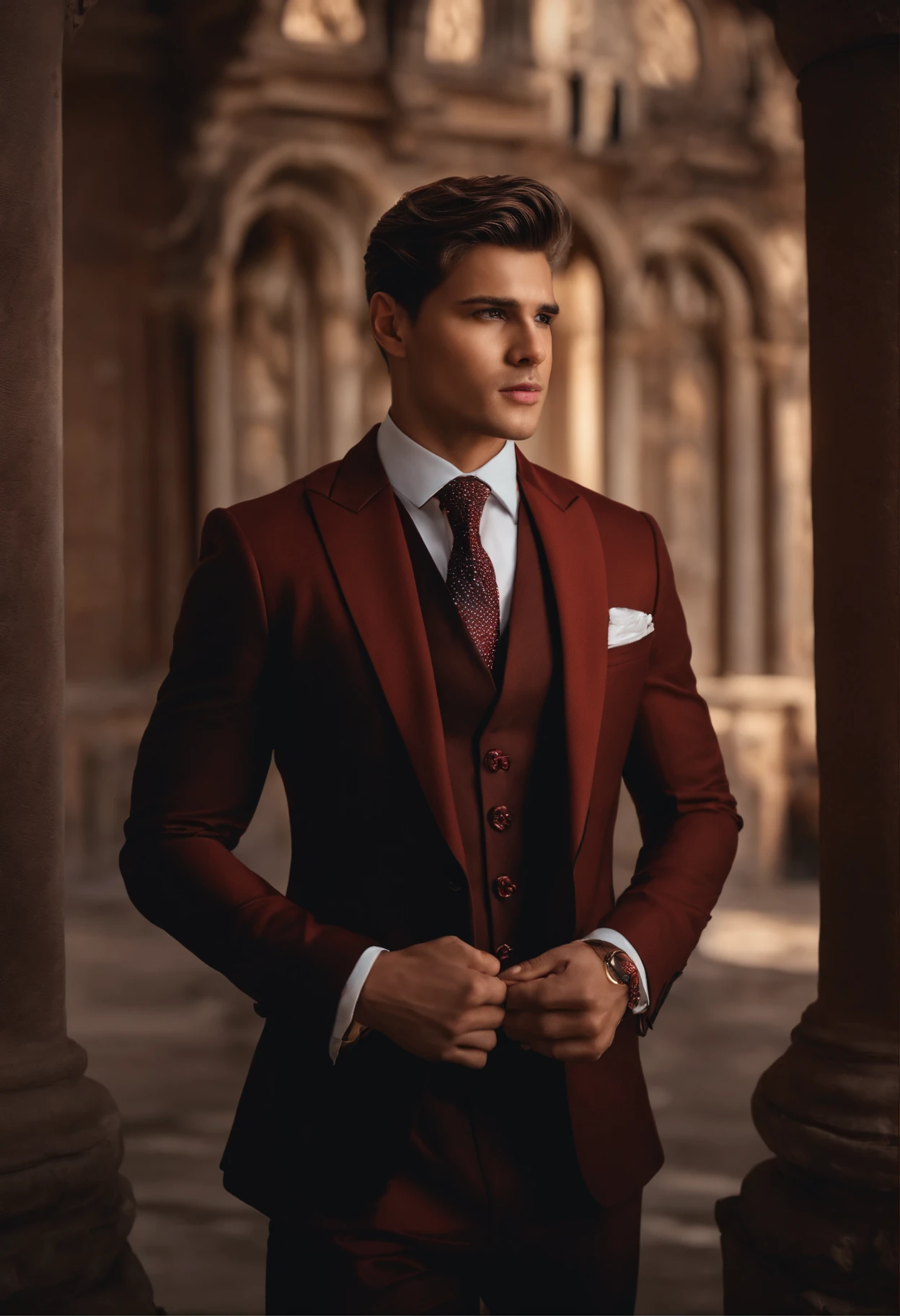 change background handsome boy .8k. ultra realistic in suite rich man