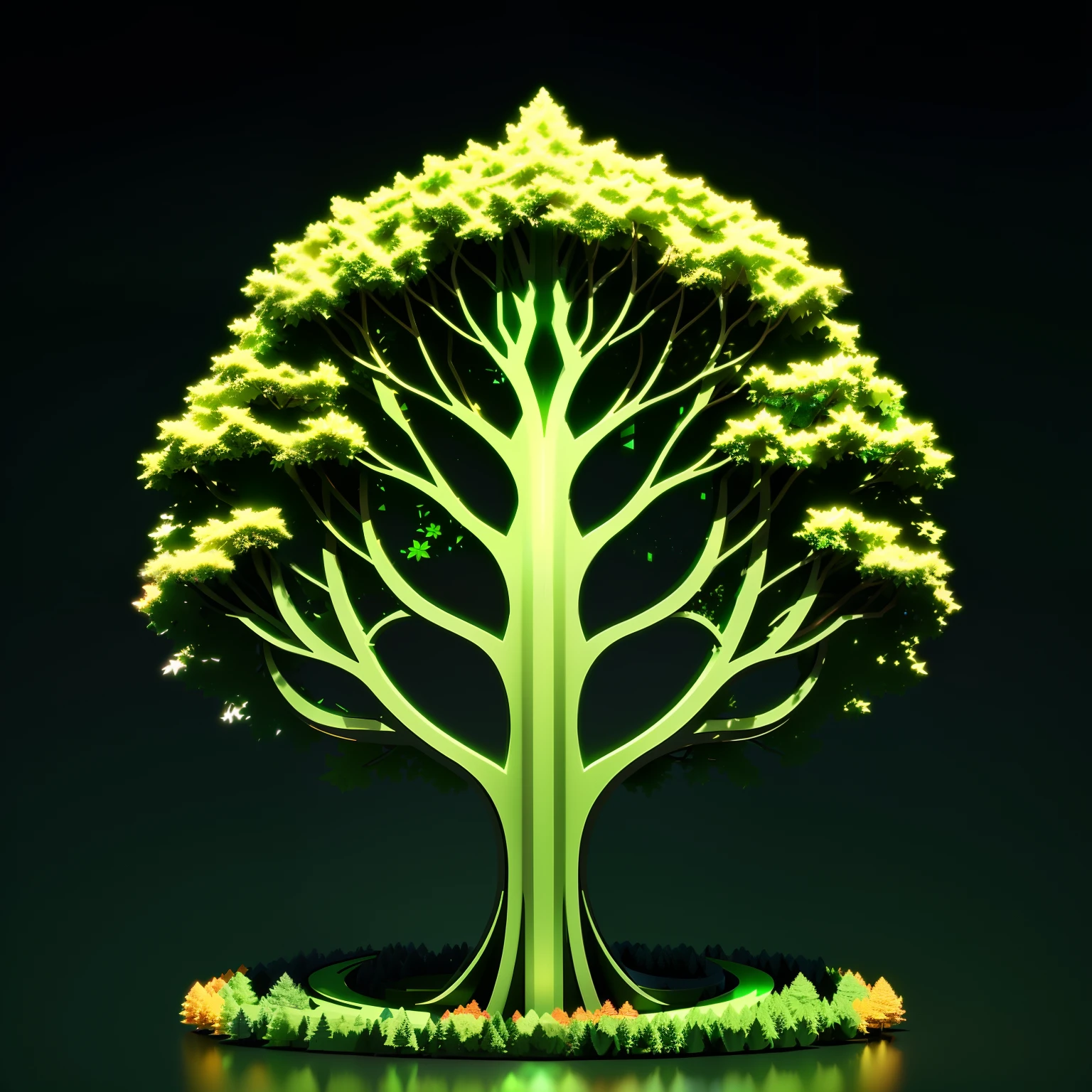 3D octaned render of logo green and with colors. Abstract of 1person combine with a tree, modern logo. The light effects make the object more impressive.