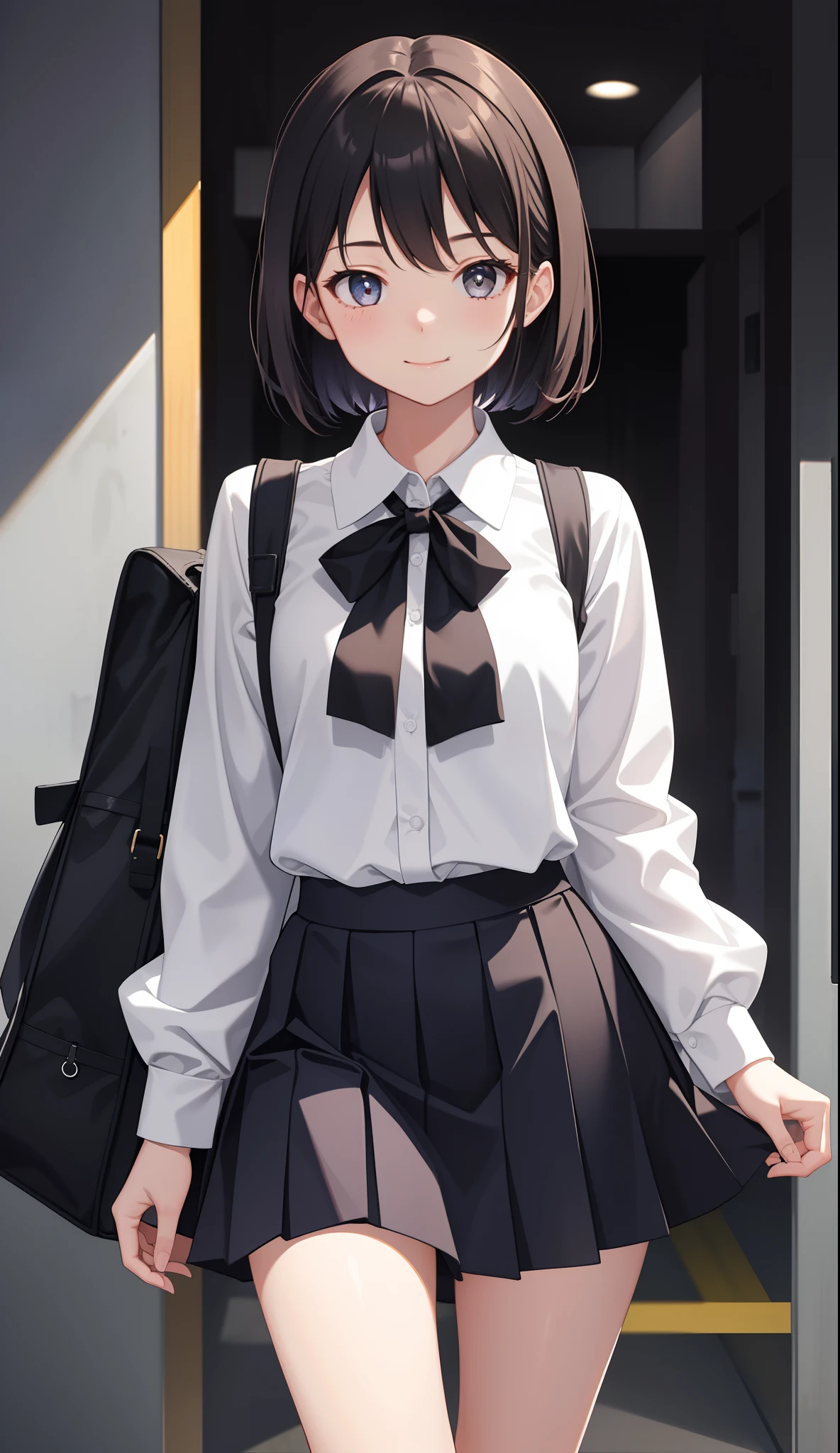 1girl in、AS-Adult、A smile、The shirt、skirt by the、(small tits)、Walking with a thigh、Upper body portrait、