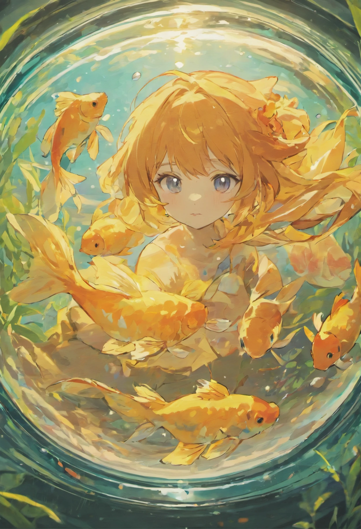 Goldfish in a round aquarium