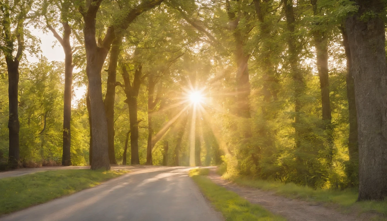 The usual way,Street trees in the sun filtering through the trees,Summer morning,The sky is endless